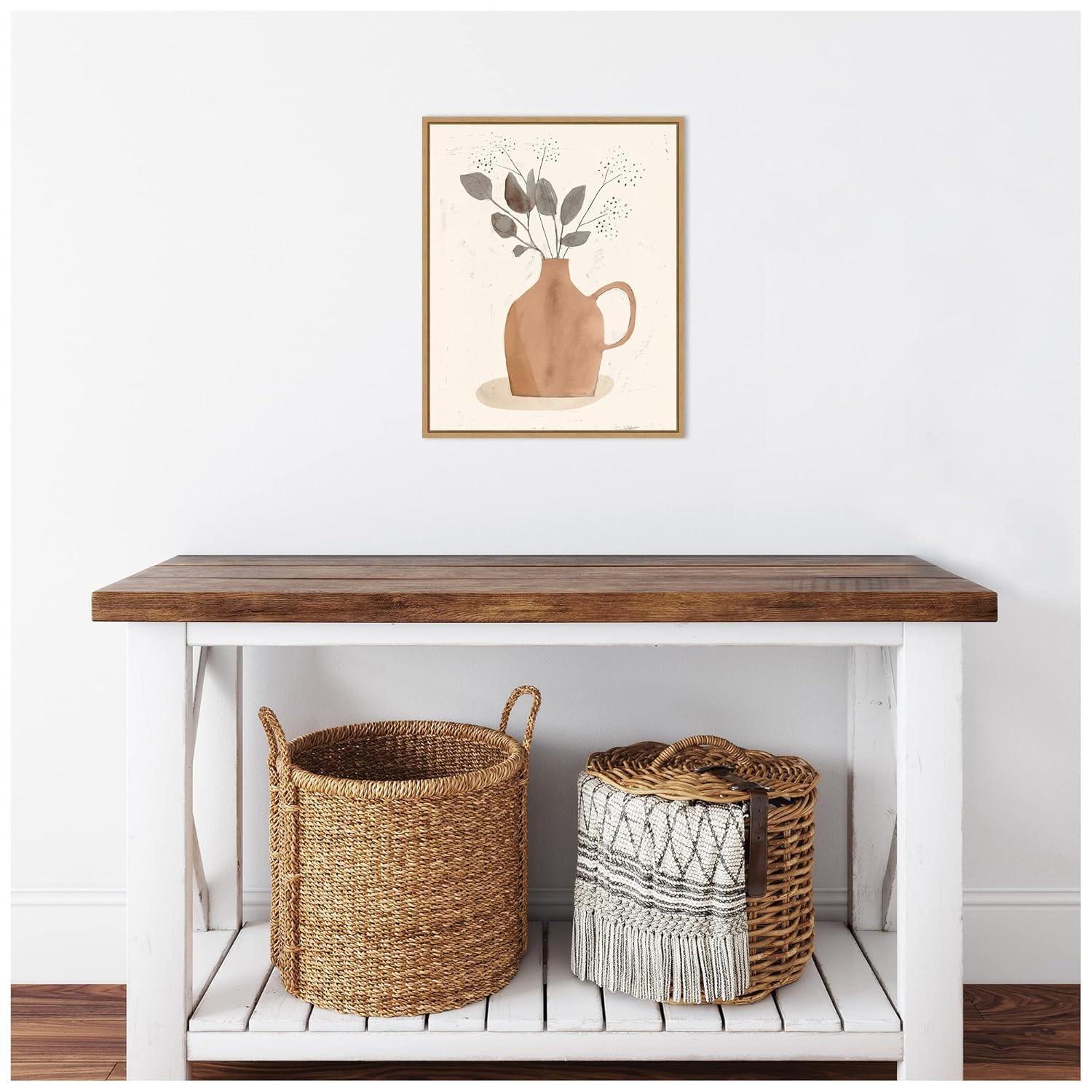 16" x 20" La Planta II Floral Vase by Victoria Barnes Framed Canvas Wall Art - Amanti Art: Botanical Lithograph, Modern Decor