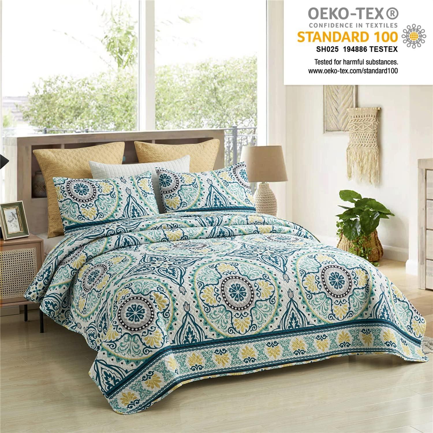 Quilt King Bedding Set (92"x 104"), 3 Piece King Size Quilt with 2 Pillow Shams, Reversible Floral Queen Bedspreads Spring Decor Summer Quilt King Size Bed Covers Coverlet for All Seasons