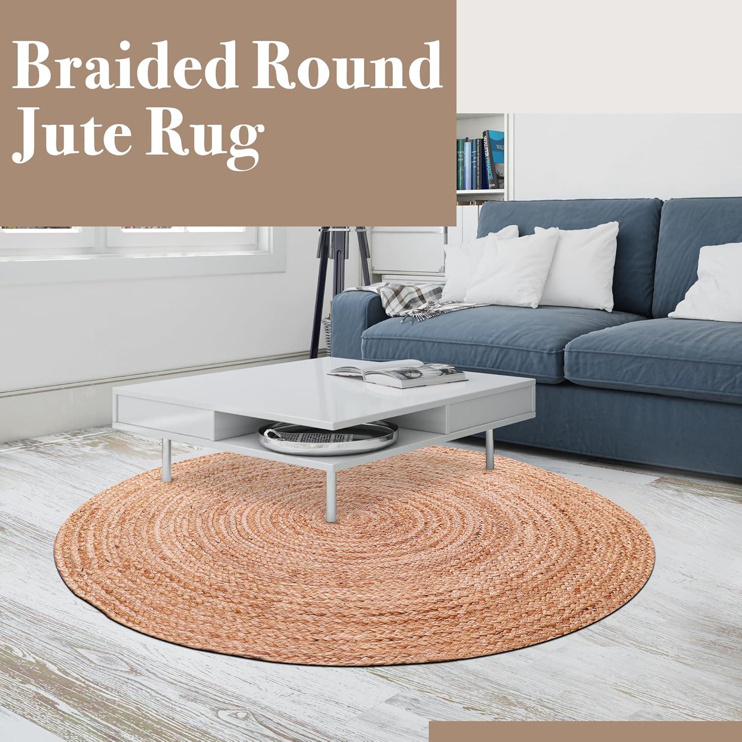 Nuloom 4 Round Rigo Jute Hand Woven Indoor Area Rug, Natural, Solid Farmhouse Design, Natural Fiber Bedroom, Living Room, Kitchen,