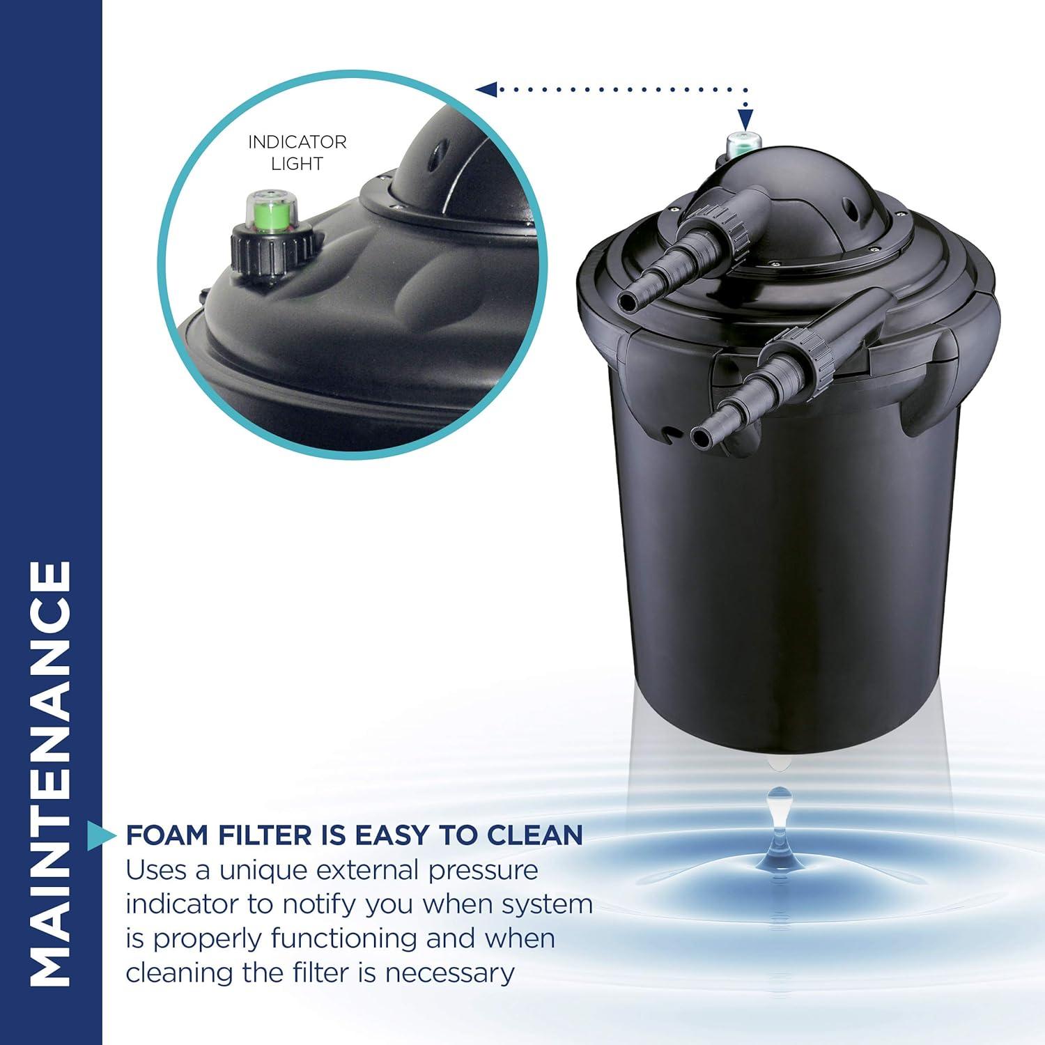 Black 15" Bio-Pure Pressure Pond Filter with Indicator