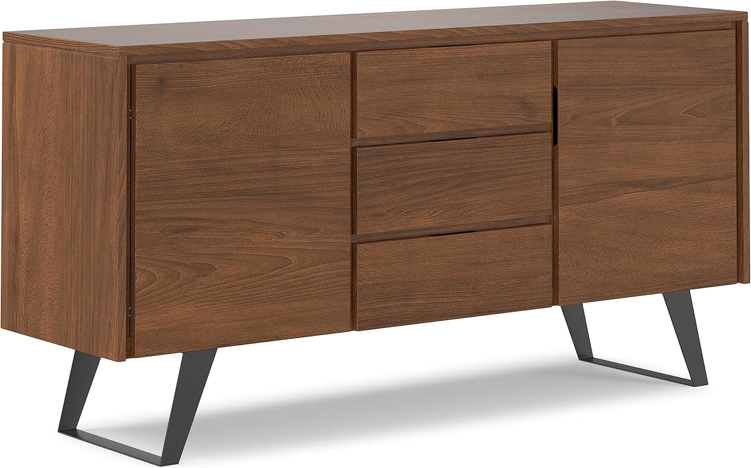 Simpli Home Lowry 60"W Solid Wood Modern Industrial 2-Door Sideboard Buffet with 3 Center Drawers