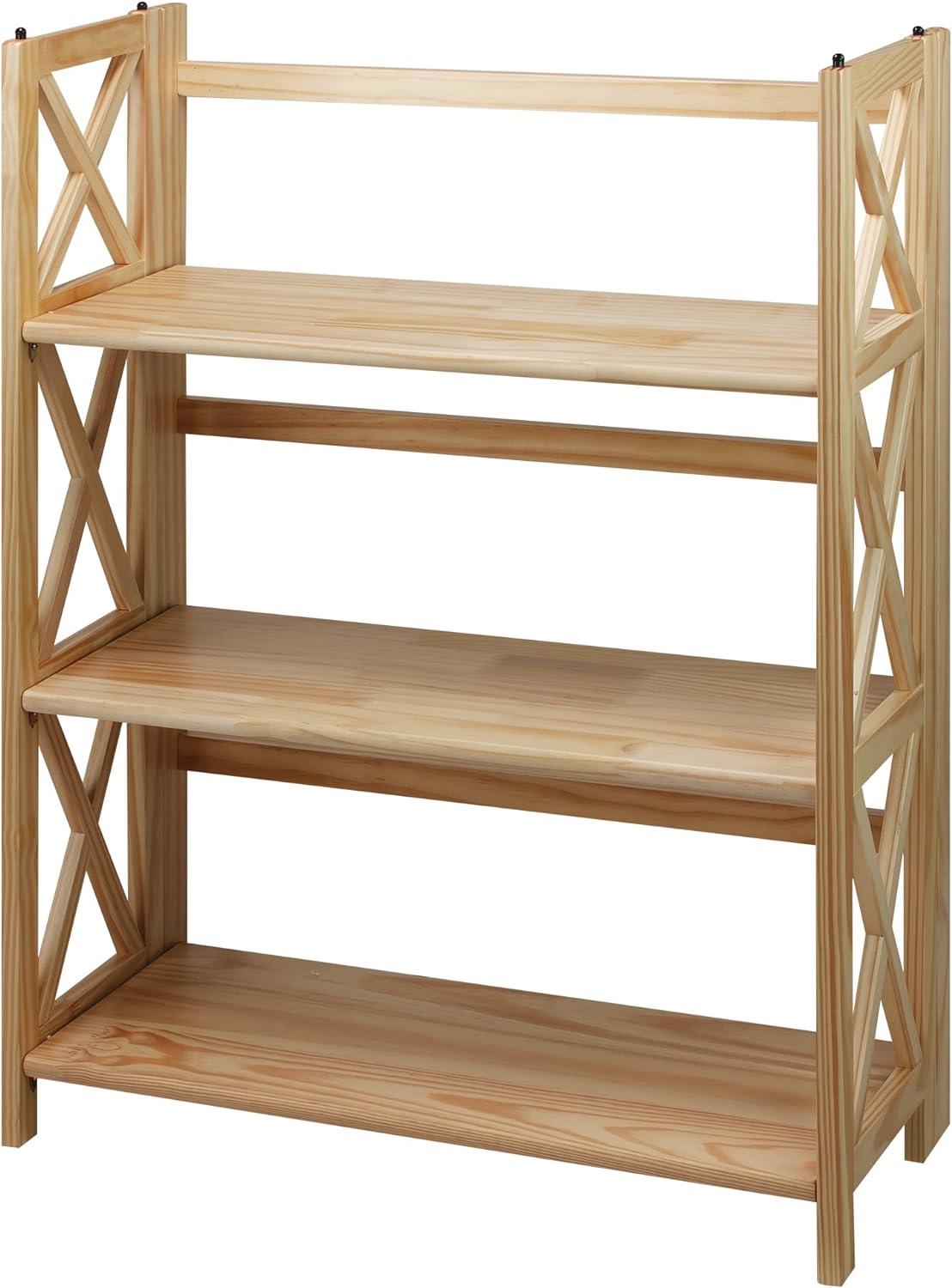 Natural Wood Montego 3-Shelf Stackable Bookcase with Doors