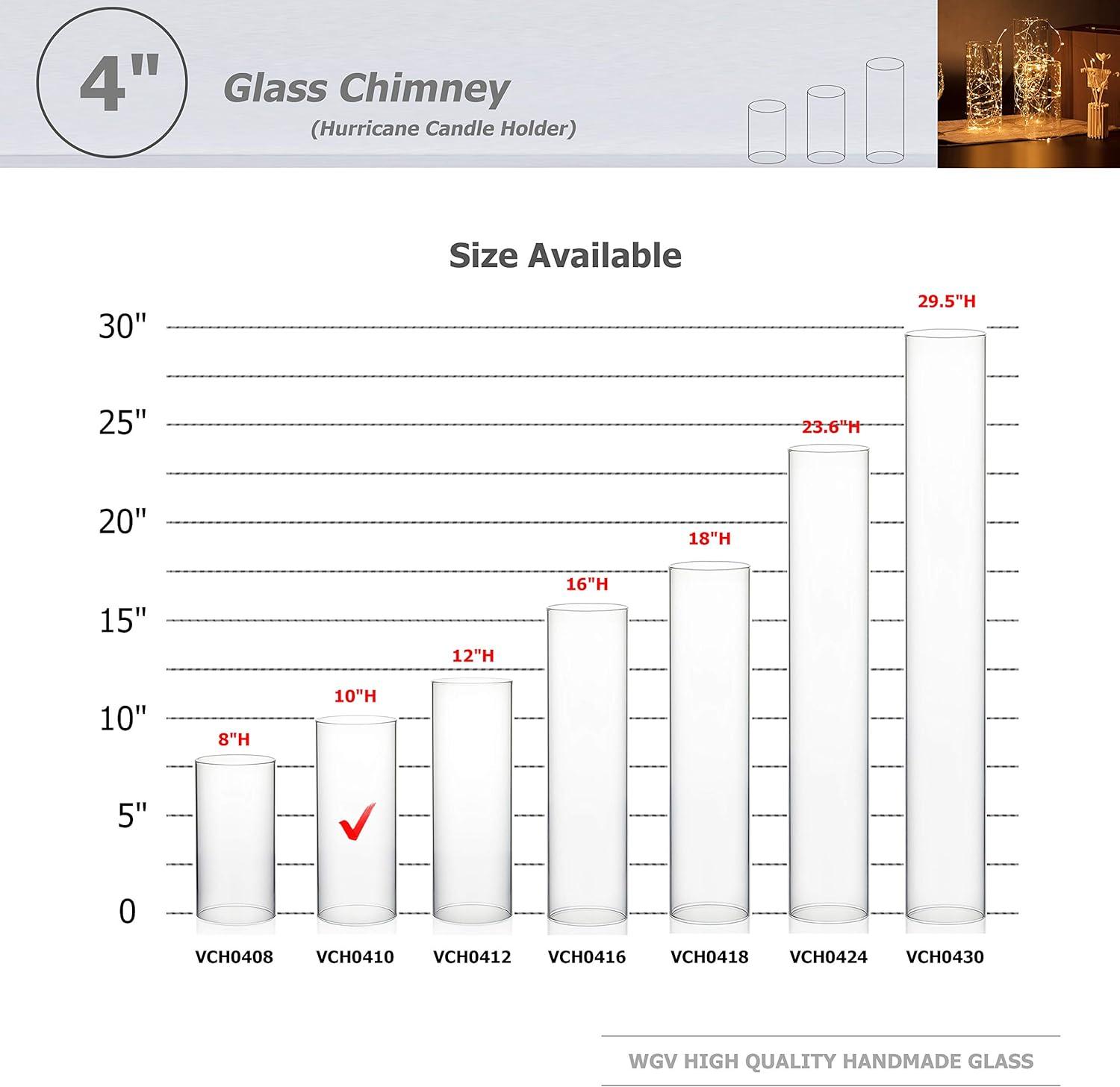 WGV Clear Hurricane Candle Shade Chimney Tube- 4" Wide x 10" Height, Good quality, Heavy Weighted Base - 1 Pc