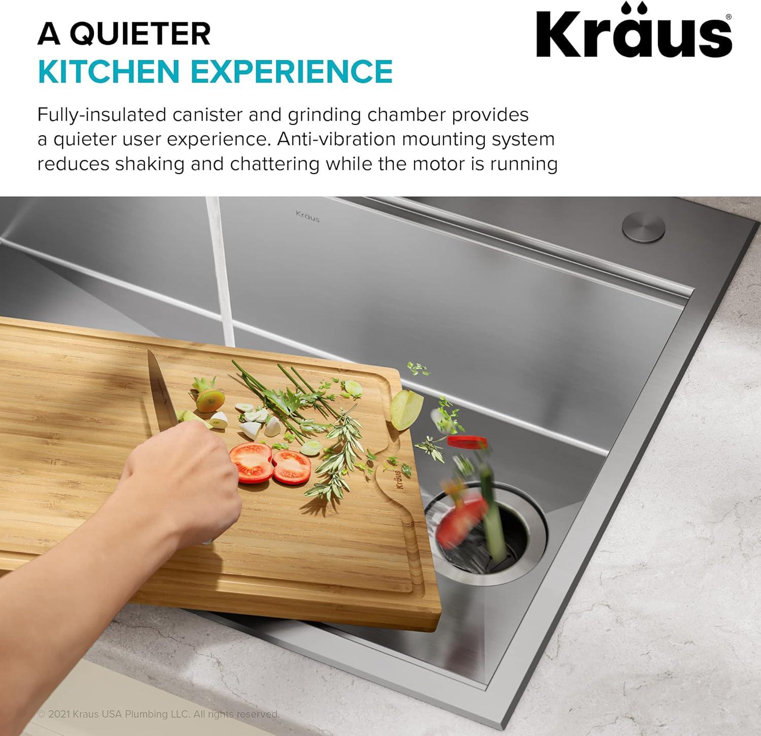 Kraus Waste Guard Continuous Feed Garbage Disposal with 3/4 HP Ultra-Quiet Motor with Power Cord and Flange Included