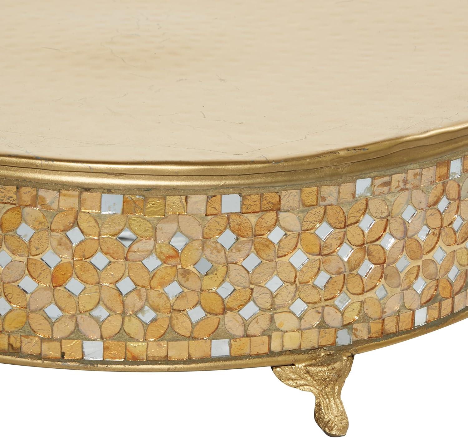 DecMode Metal Gold Glam Mosaic Patterned Decorative Cake Stand, Set of 3 19", 17", 13"W