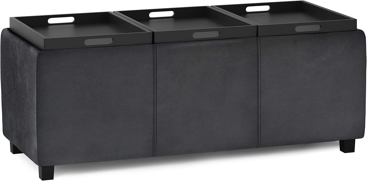 Simpli Home Avalon 42"W Upholstered Storage Ottoman with 3 Flip-Over Serving Trays