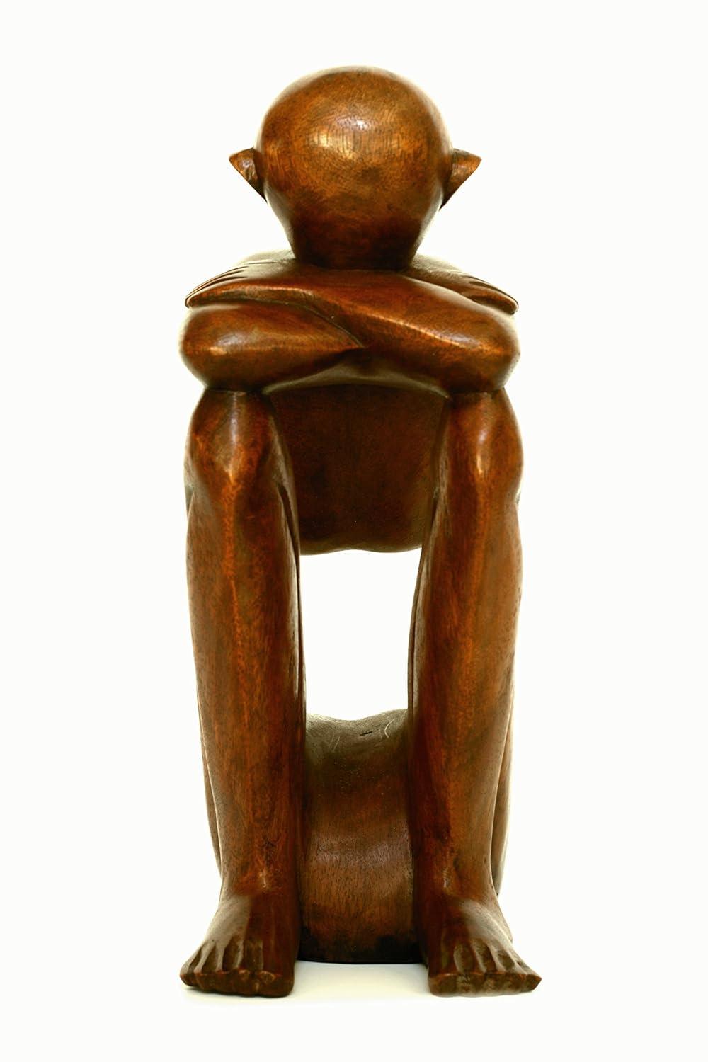 12" Handcrafted Suar Wood Resting Man Abstract Sculpture