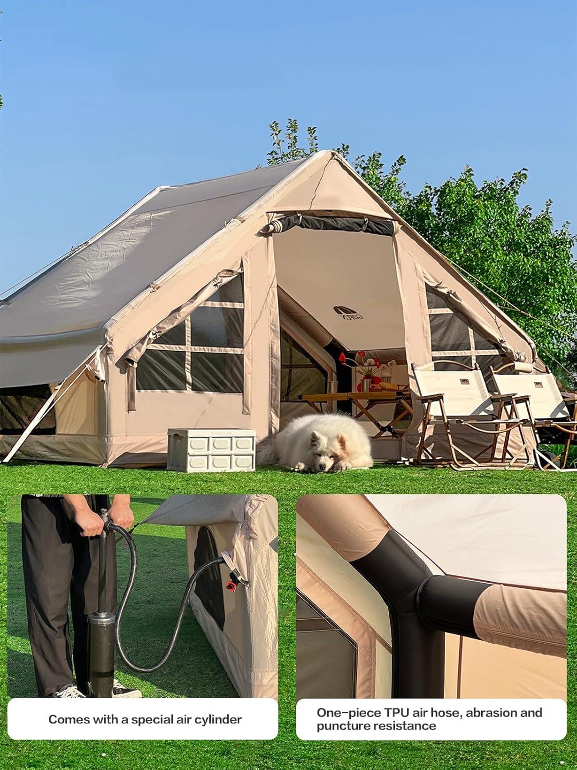 6-Person Beige Inflatable Cabin Tent with Carry Bag