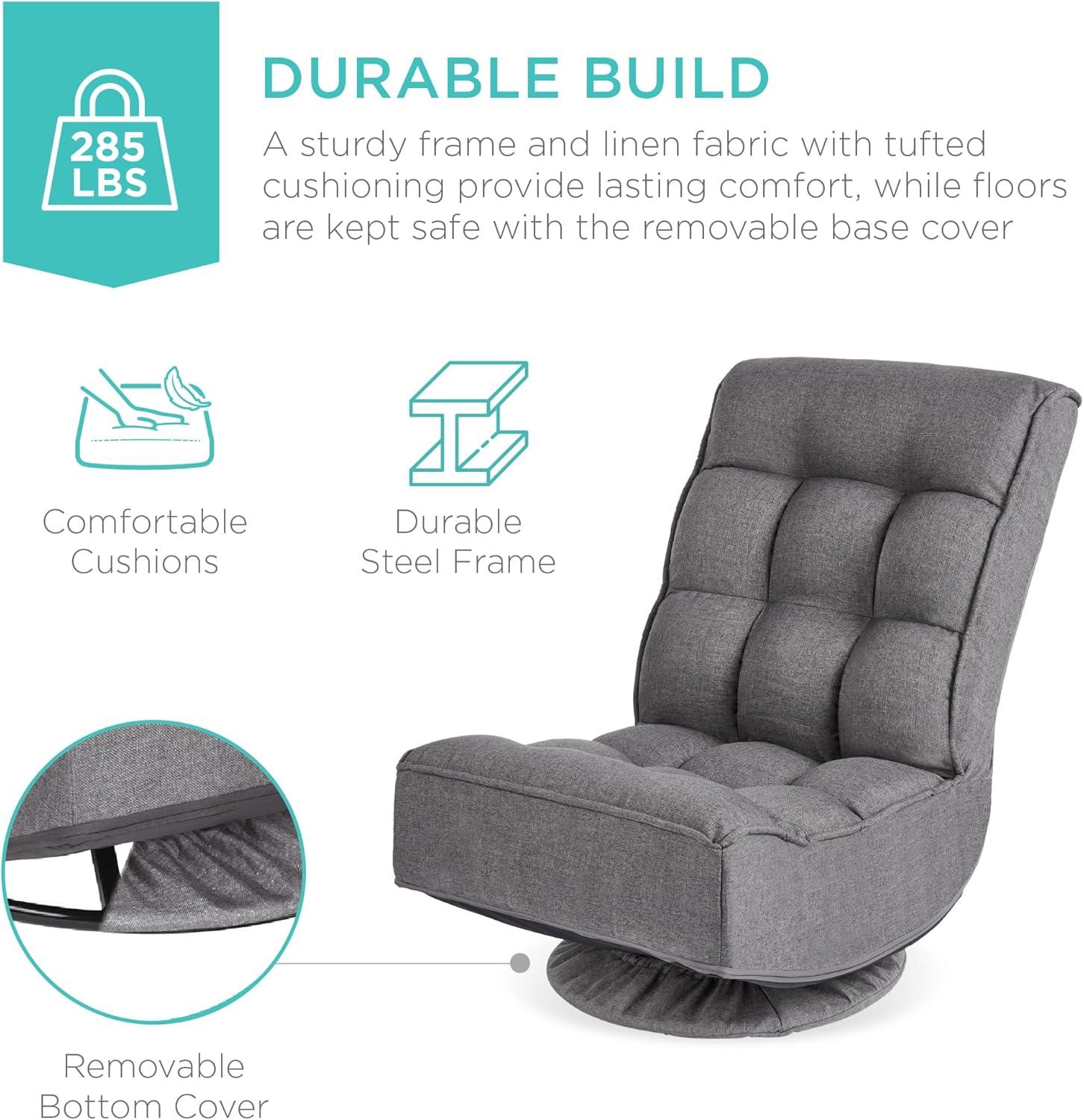 Best Choice Products Folding Floor Gaming Chair for Home, Office w/ 360-Degree Swivel, 4 Positions - Dark Gray