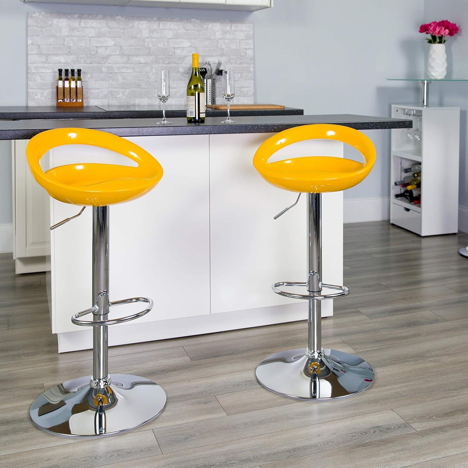 Flash Furniture Contemporary Plastic Adjustable Height Barstool with Rounded Cutout Back and Chrome Base