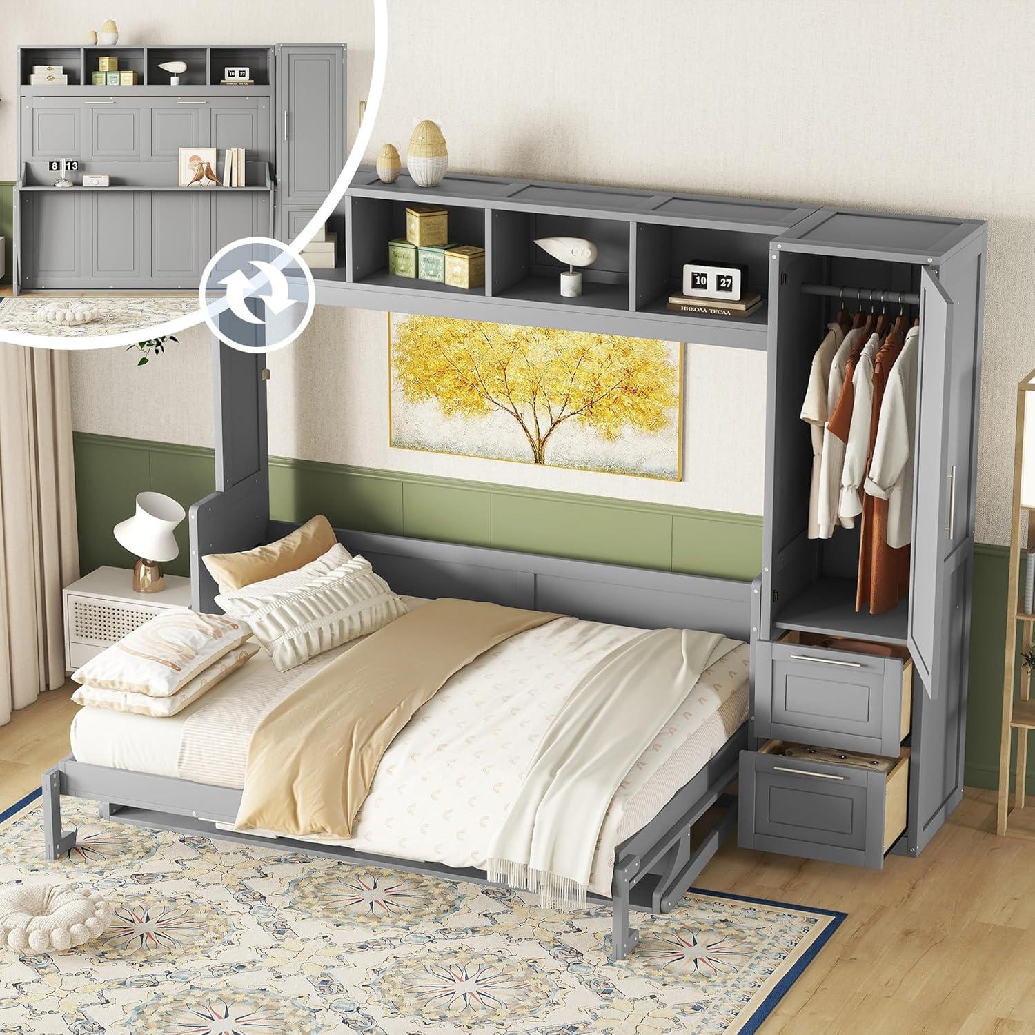 Galibens Murphy Bed Wall Bed With Closet And Drawers
