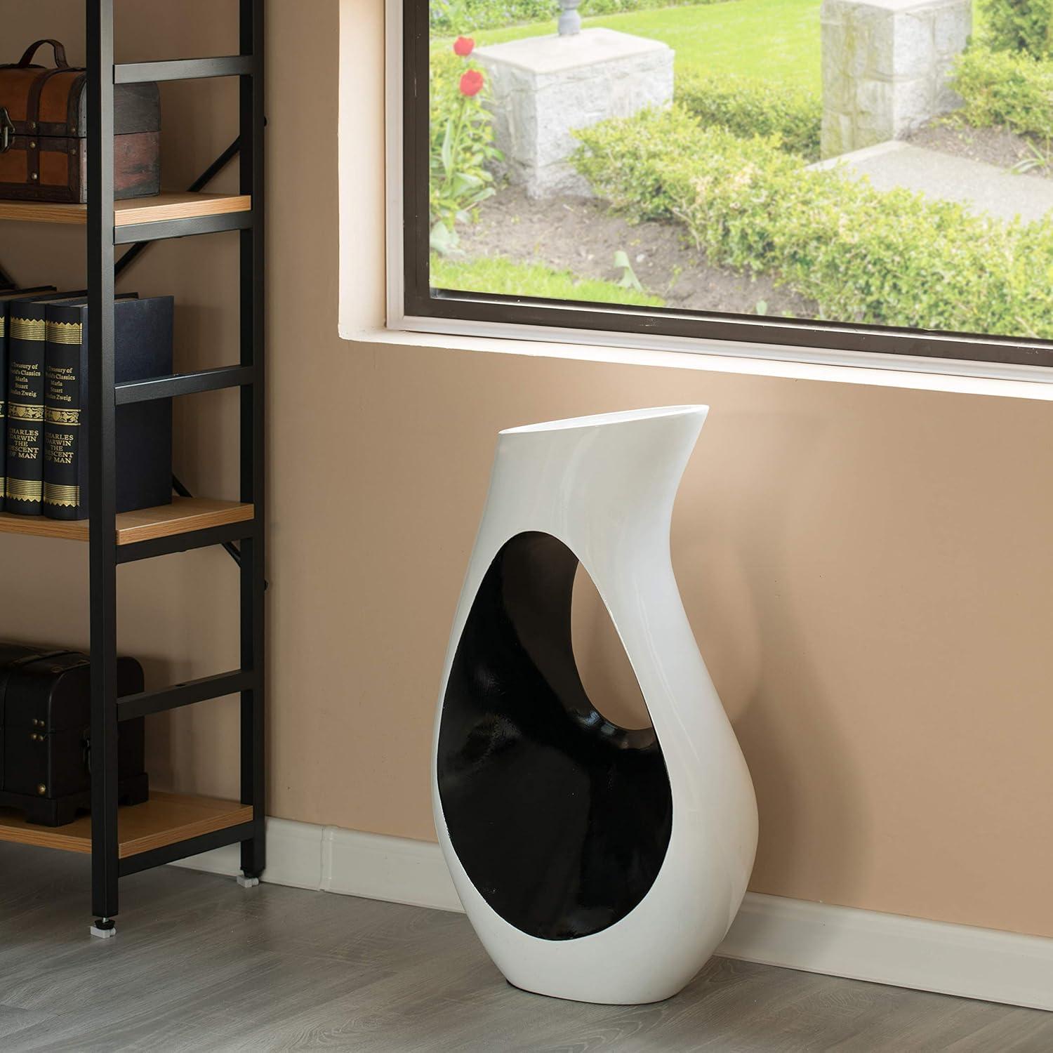 Uniquewise Tall Modern floor vase, White Unique Trumpet Floor Vase, Interior Decoration 24" Tall