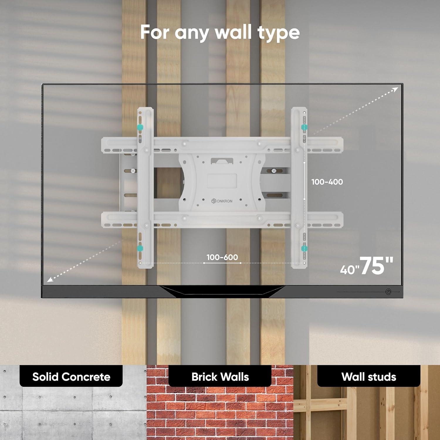 White Full Motion Articulating TV Wall Mount for 40-75 Inch Screens