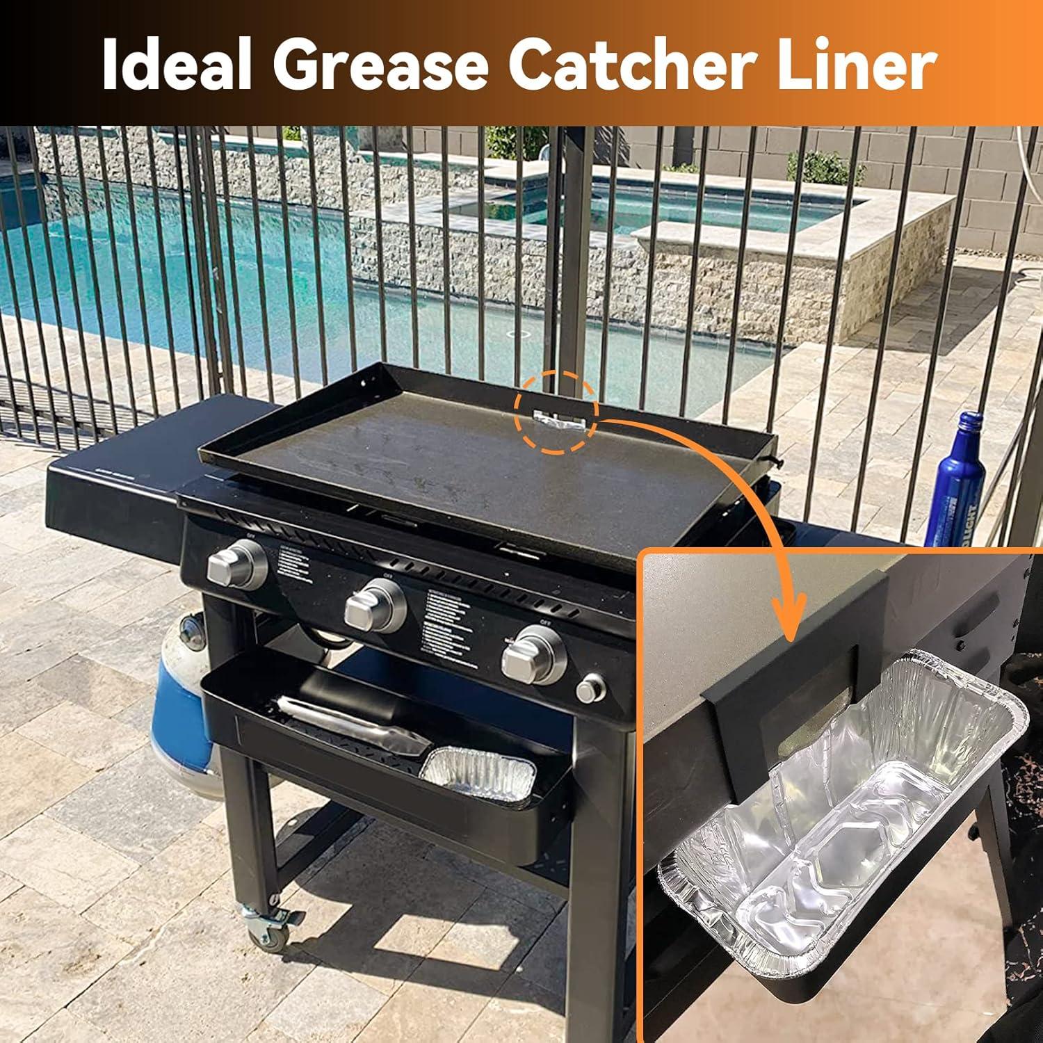 50 Pack Grease Cup Liners for Blackstone 17, 22, 28, 30, 36 Inch Griddle with Rear Grease Cup, Disposable Aluminum Foil Drip Pan, 8 x 3.7 Inch