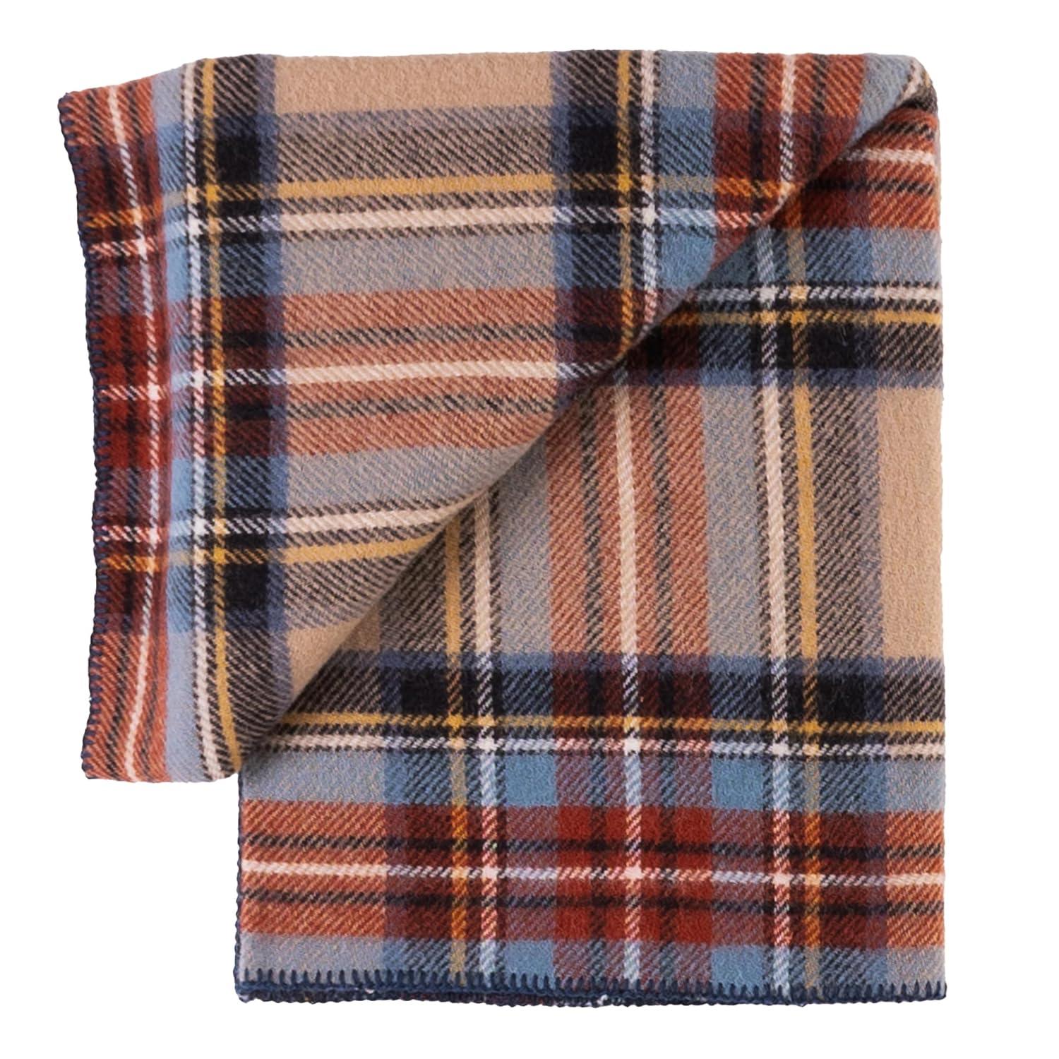 Extra-Large Antique Dress Stewart Wool Tartan Throw Blanket