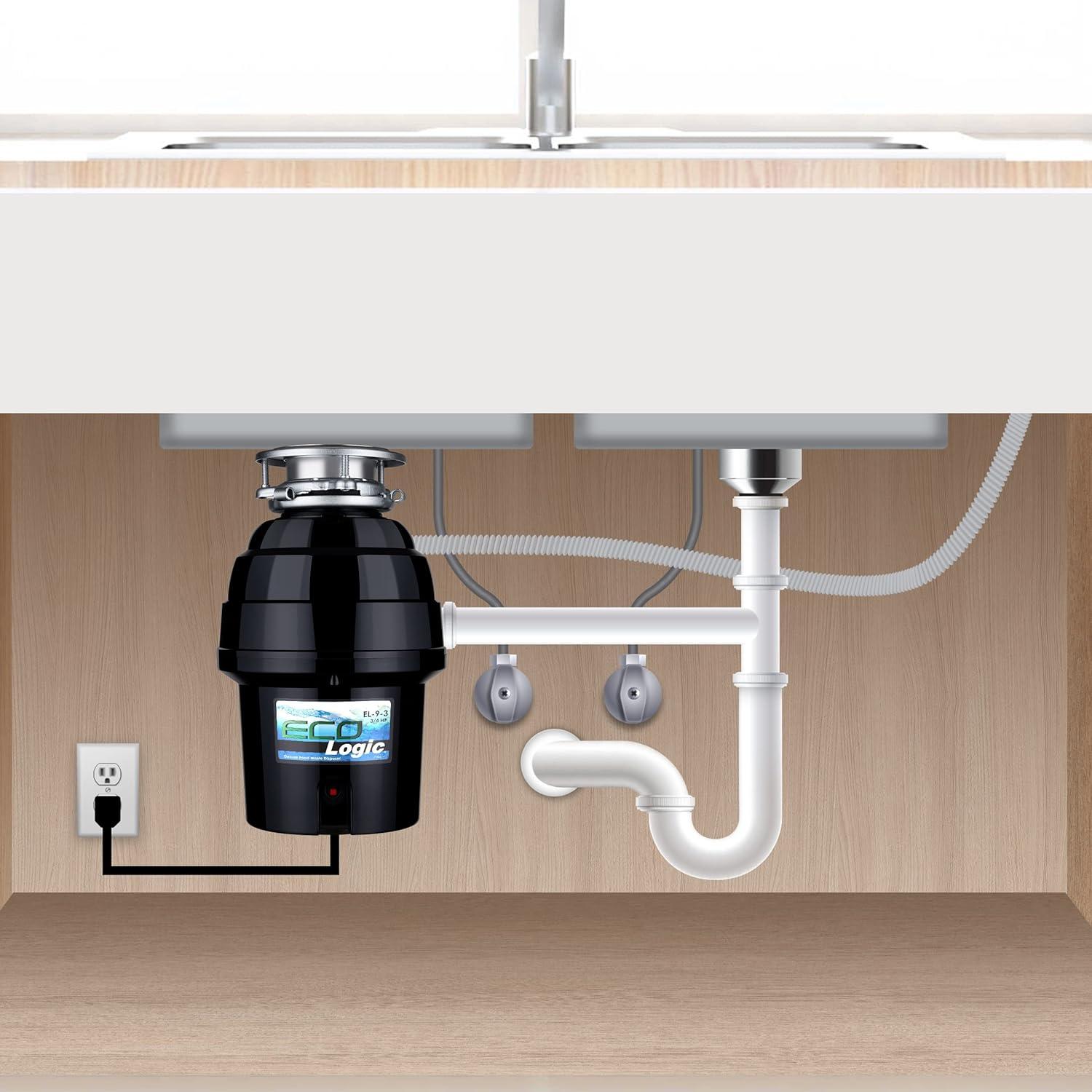 Eco Logic 3/4 HP Garbage Disposal with Brushed Nickel Sink Flange 10-US-EL-9-DS-3B-BN