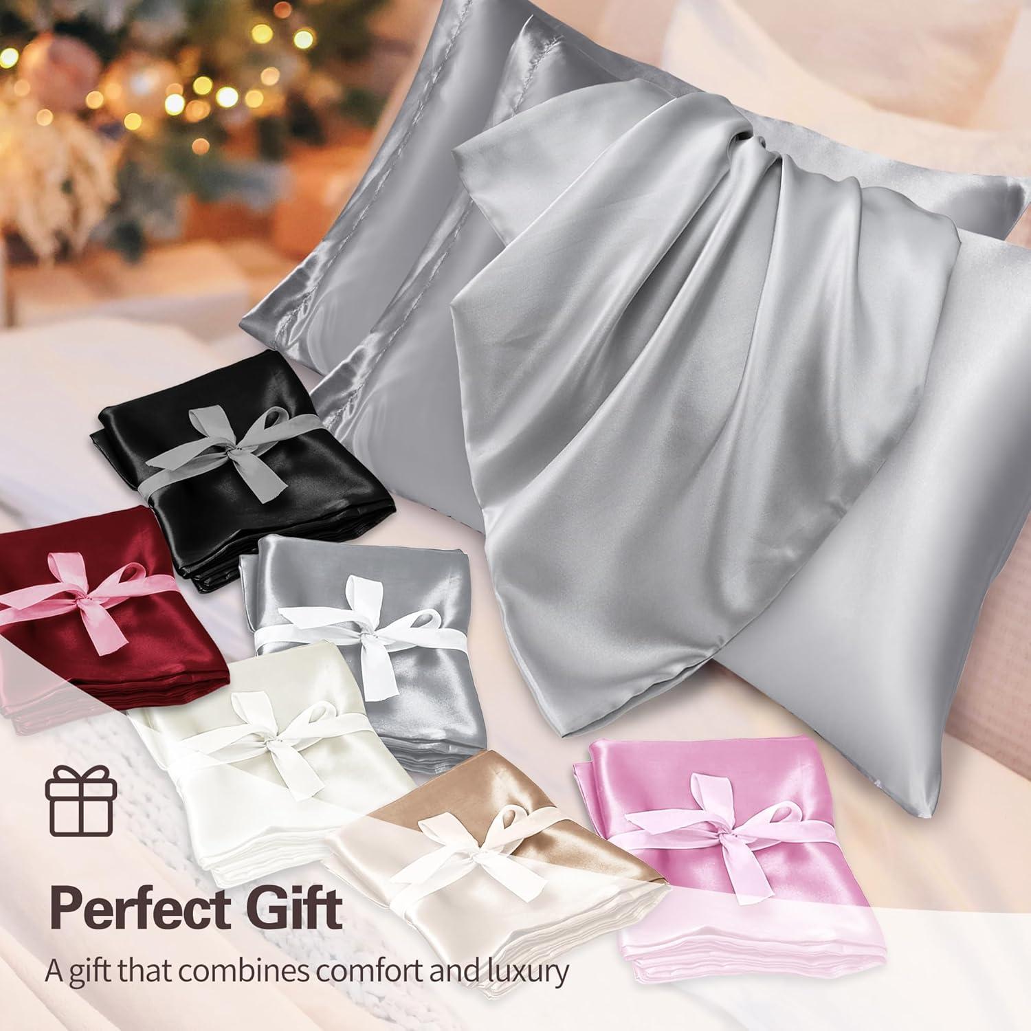 MR&HM Satin Pillow Case, 2 Pack Satin Standard Silky Pillowcase for Hair and Skin, Satin Pillowcase Set of 2, 20x26, Ivory