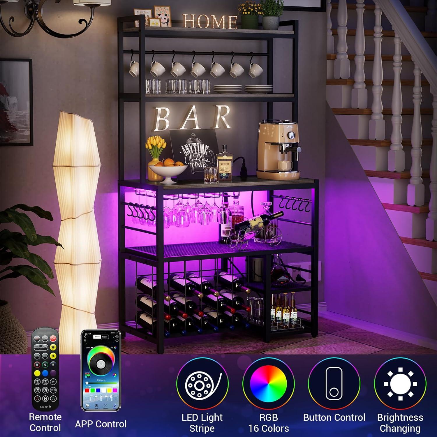Higginsville Wine Bar Cabinet with Outlet and LED Light