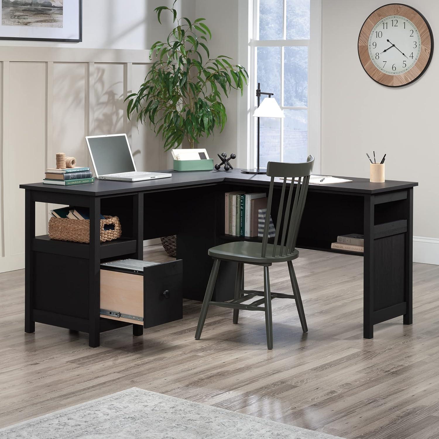 Cannery Bridge L Desk Sindoori Mango - Sauder: Mid-Century Modern Office Furniture with File Storage