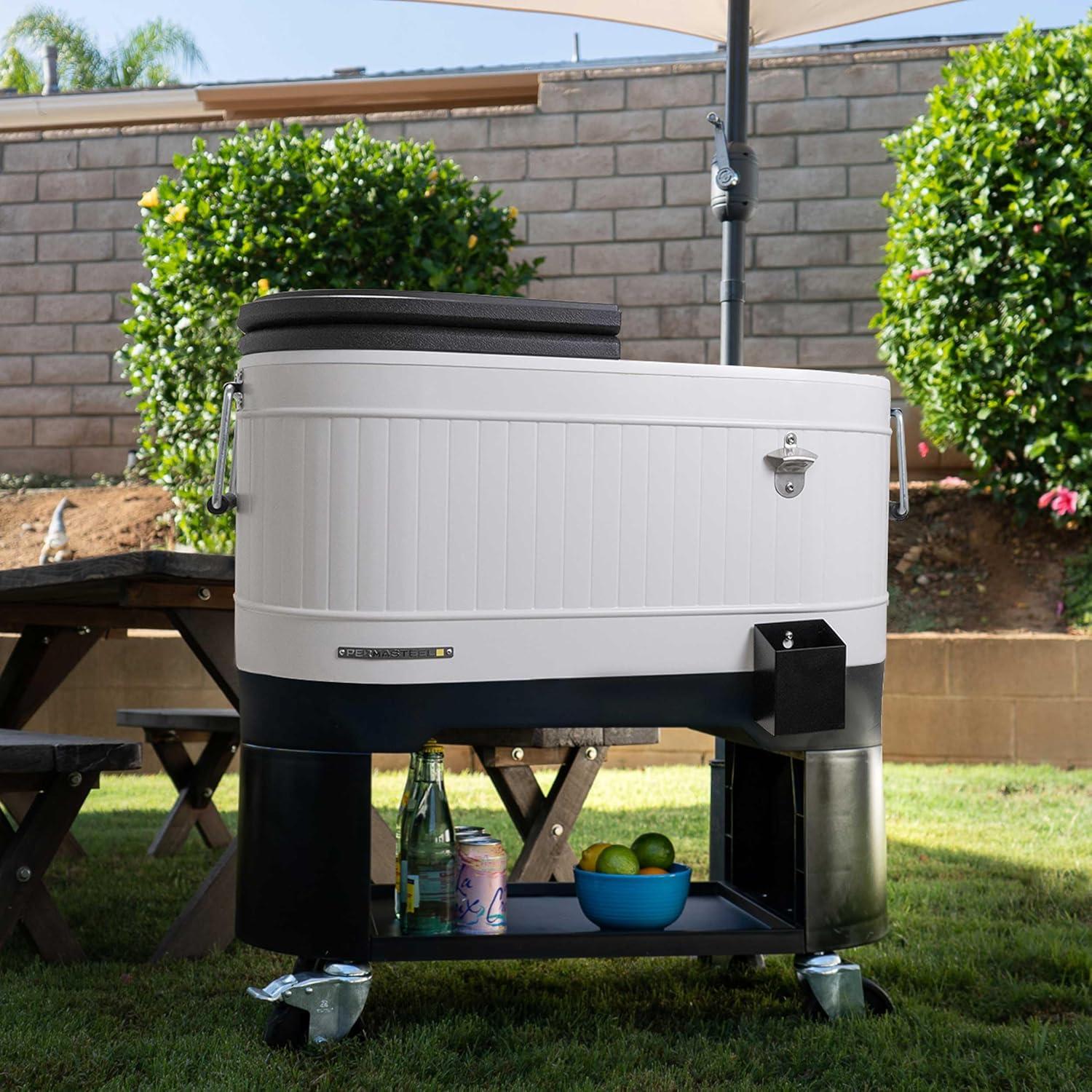 Permasteel 120-Qt Large Outdoor Cooler Cart on Wheels, Rolling Patio Cooler with Dividers for Separate Compartments