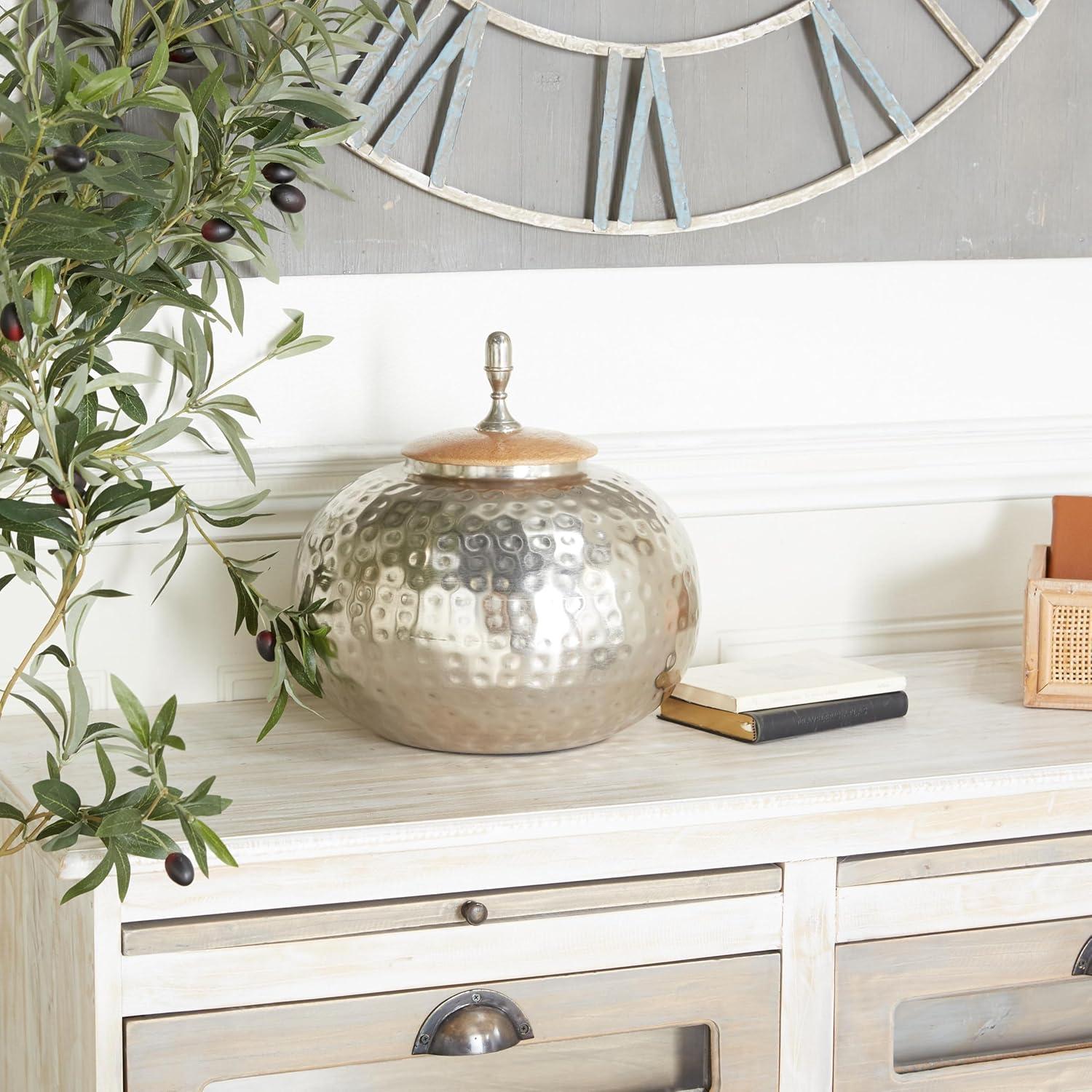 World Menagerie Lee Metal Hammered Silver Decorative Jars with Wood Lid