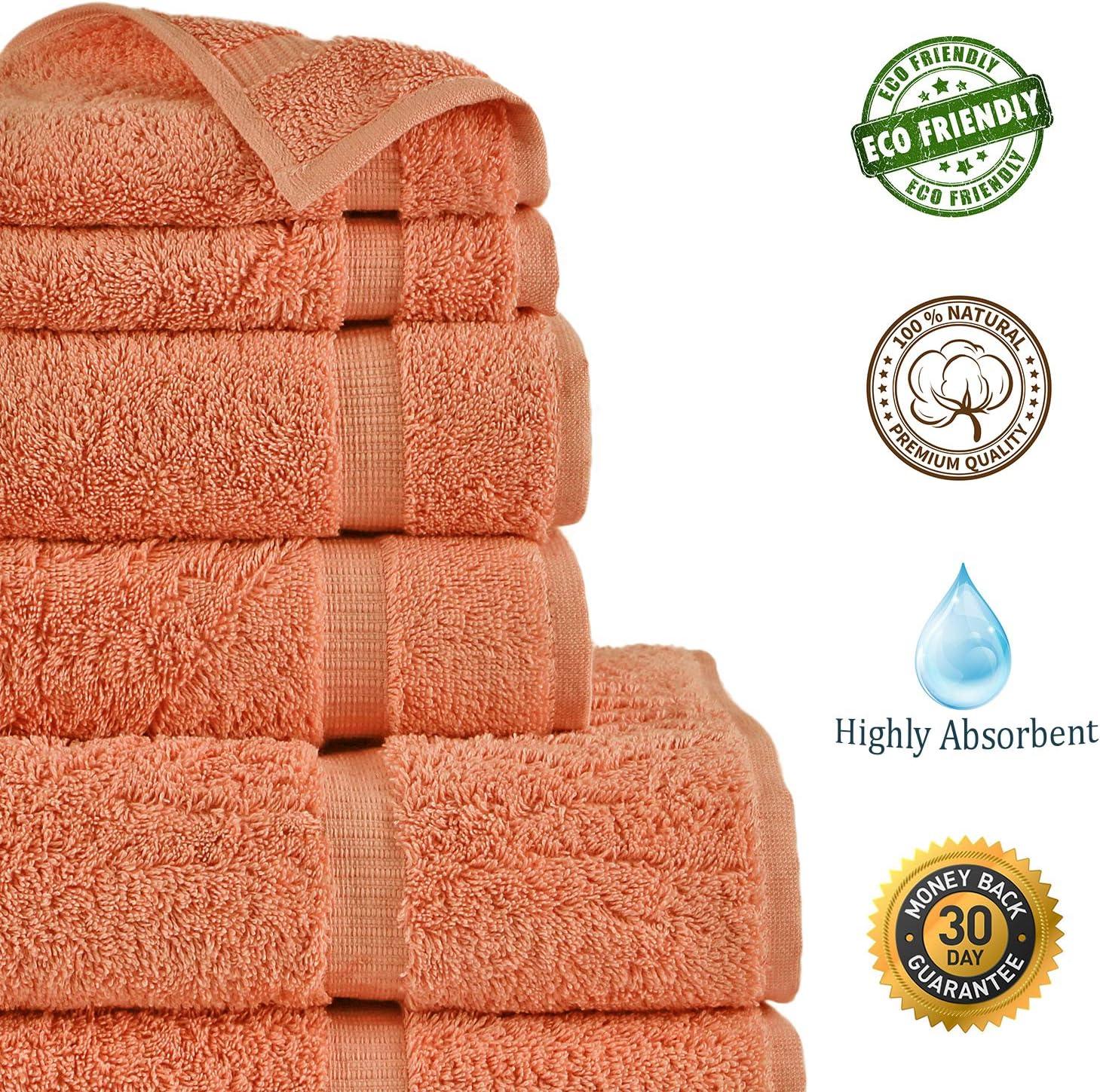 Dan River Juego de Toallas de 6 Piezas, Toalla de Baño de Algodón Suave de Secado Rápido para Gimnasio, Spa y Baño - Naranja