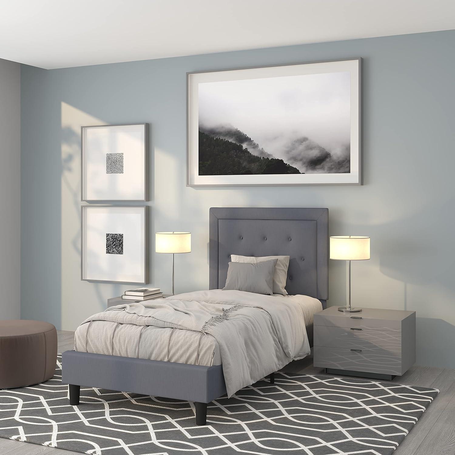 Flash Furniture Roxbury Twin Size Tufted Upholstered Platform Bed in Light Gray Fabric