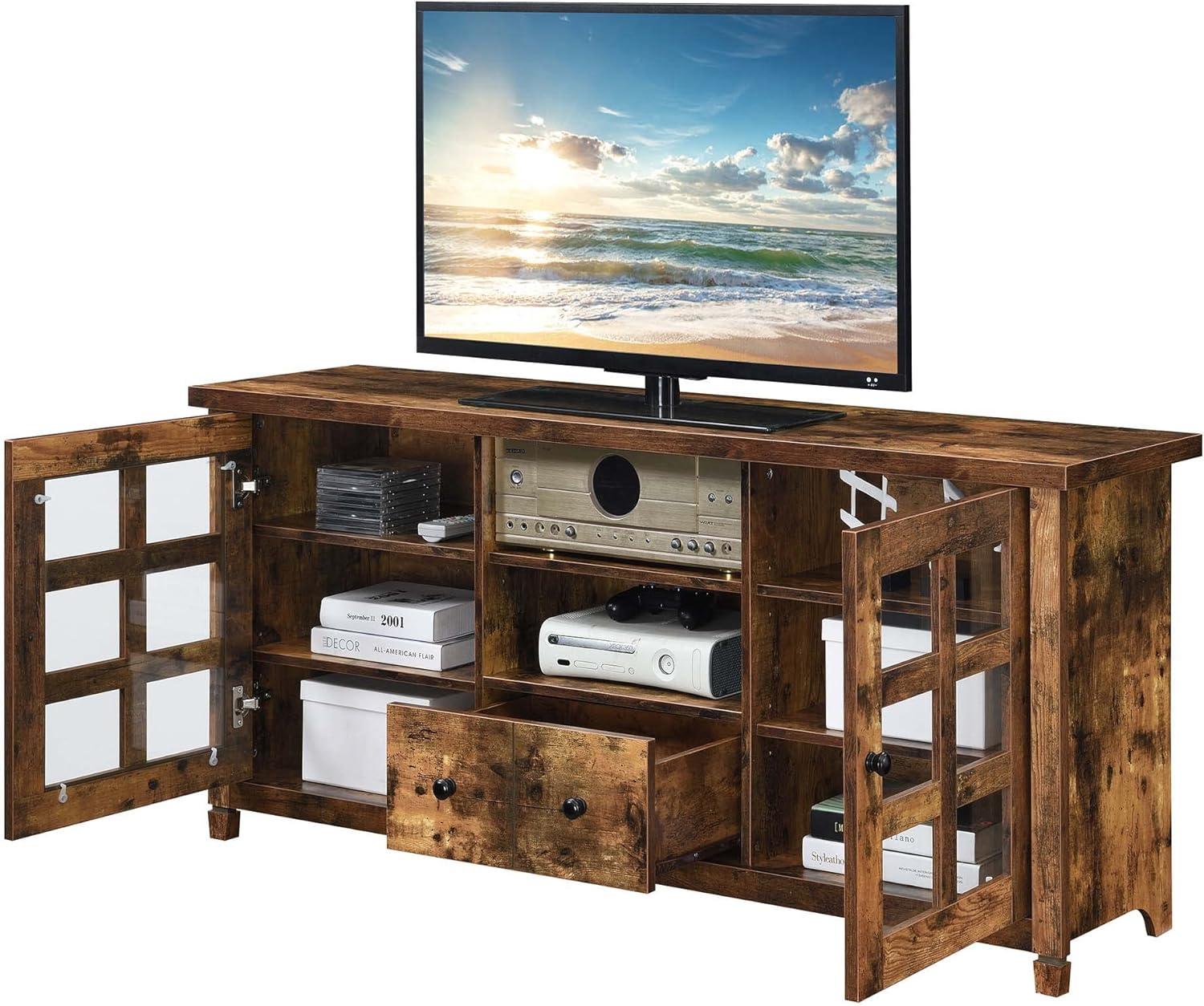 Convenience Concepts Newport Park Lane 1 Drawer TV Stand with Storage Cabinets and Shelves for TVs up to 65 Inches, Barnwood
