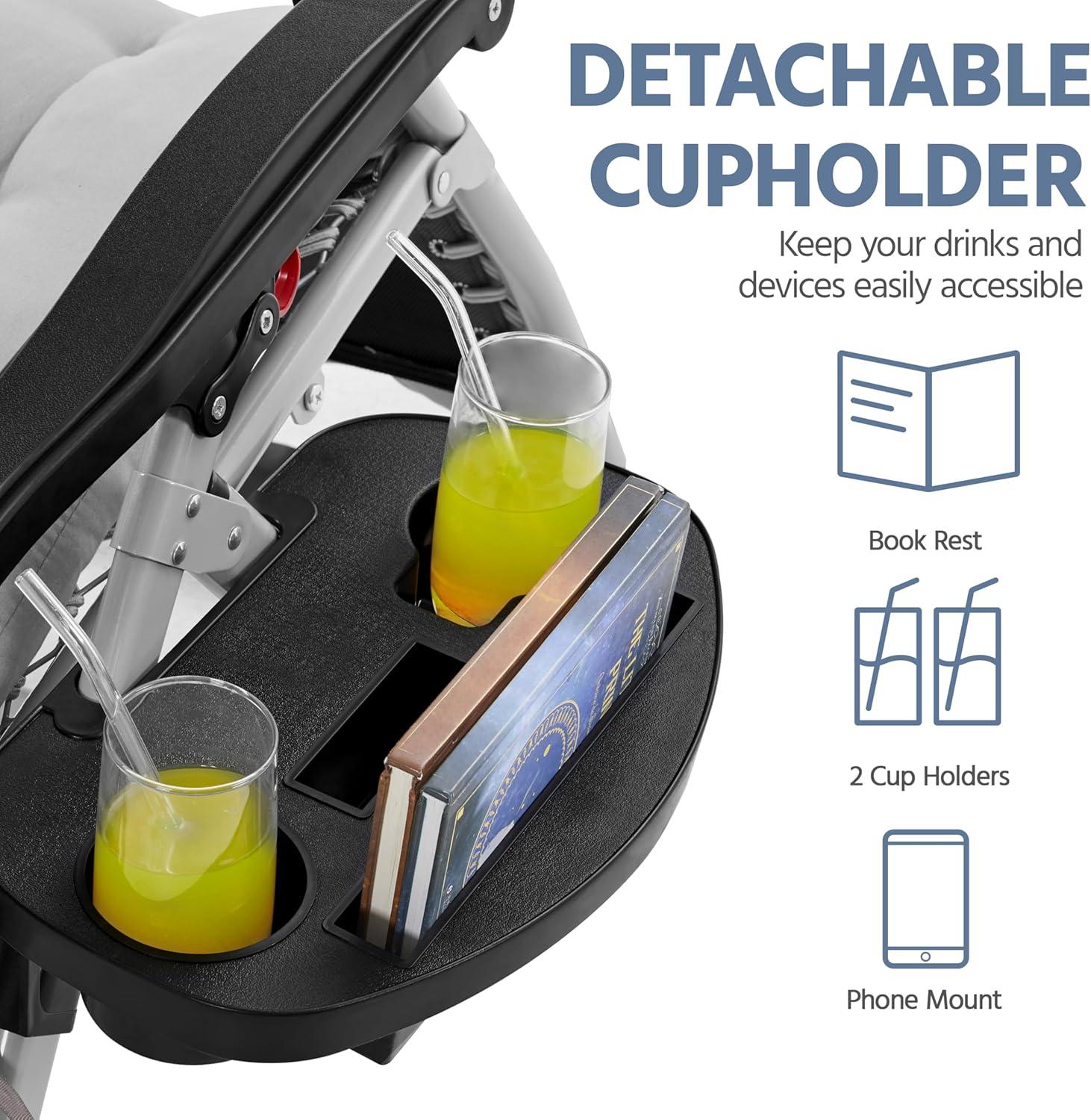 Yaheetech Zero Gravity Chair, Folding Reclining Lounge Recliner with Removable Pad & Headrest & Side Cup Holder Tray for Indoor and Outdoor Gray/2