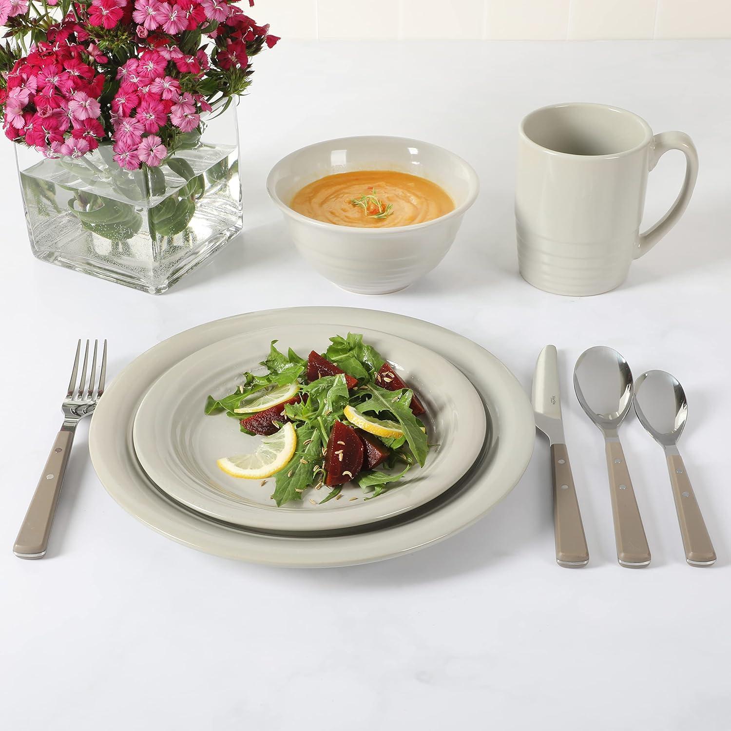 Grey Ceramic 32-Piece Dinnerware and Flatware Set, Service for 4