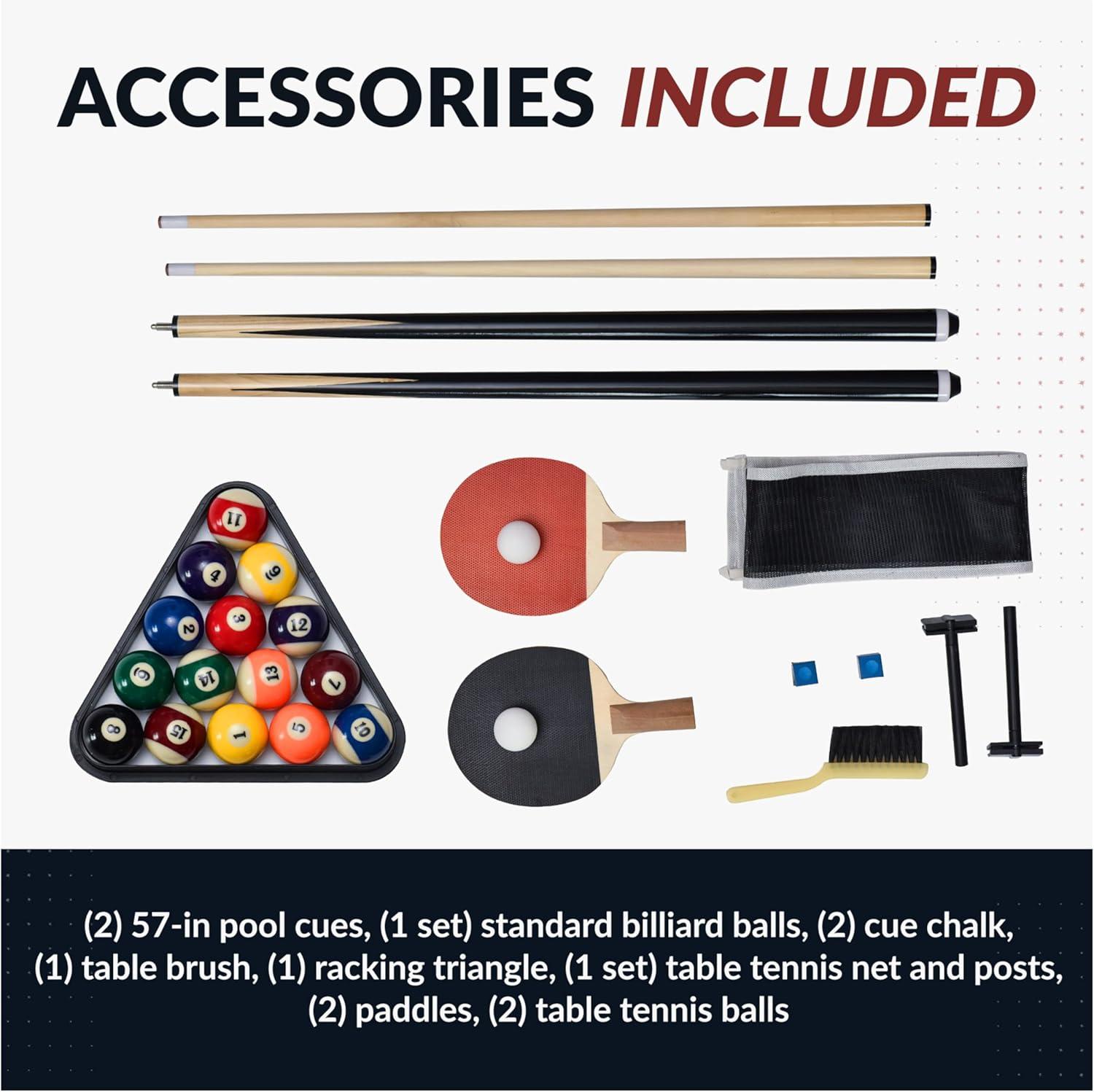 Hathaway Games Hathaway Maverick Deluxe 7 Ft Pool Table, with Ping Pong Multi Game Combo Tables for Family Recreation Game Rooms – Includes Billiard Balls, Cues, Paddles, Brush & More