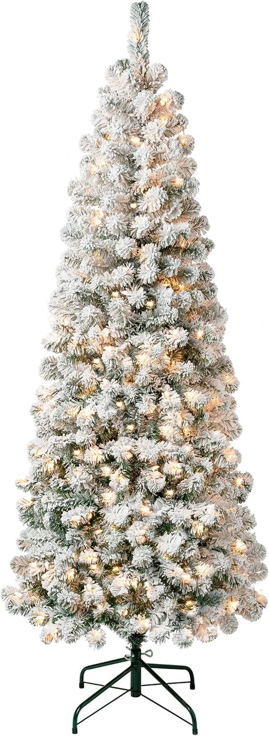 6 ft White Flocked Acacia Pre-Lit Artificial Christmas Tree