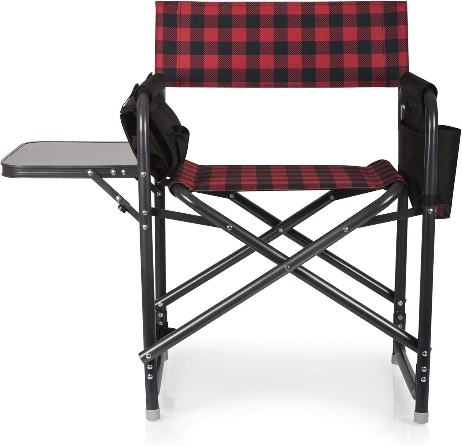 Red & Black Buffalo Plaid Aluminum Outdoor Director's Chair with Side Table