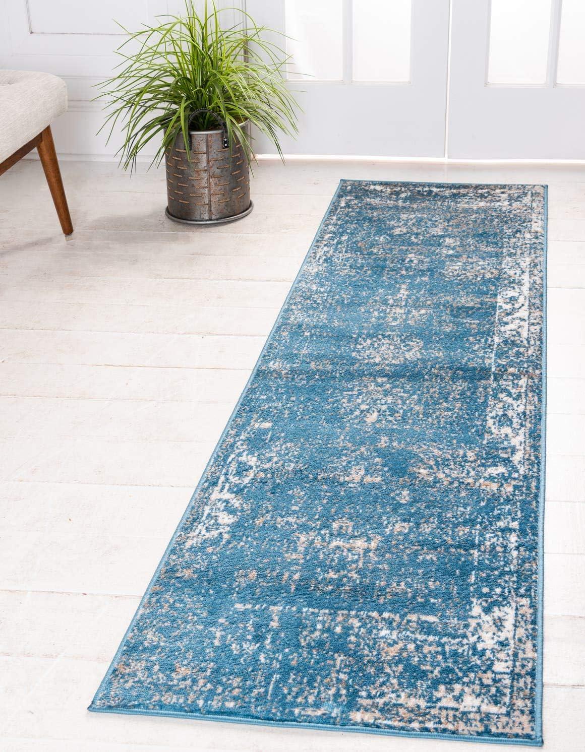 Unique Loom 3' 3 x 16' 5 Runner Sofia Blue Runner Rug