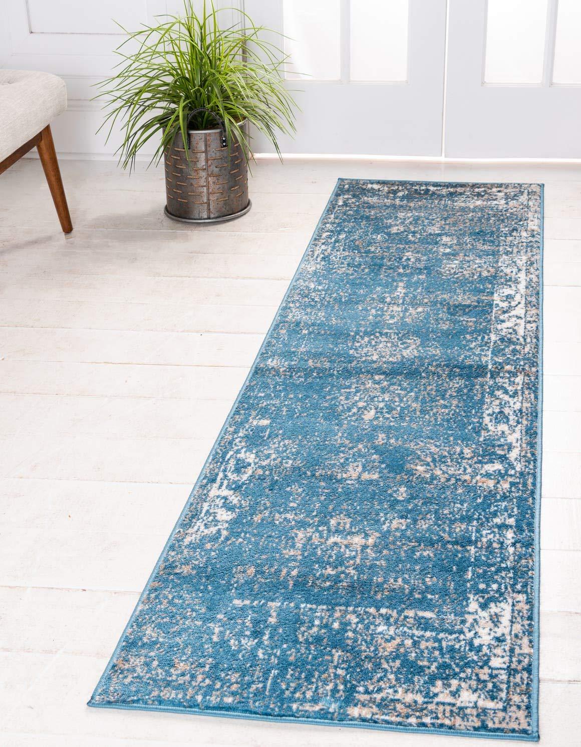 Unique Loom 3' 3 x 16' 5 Runner Sofia Blue Runner Rug