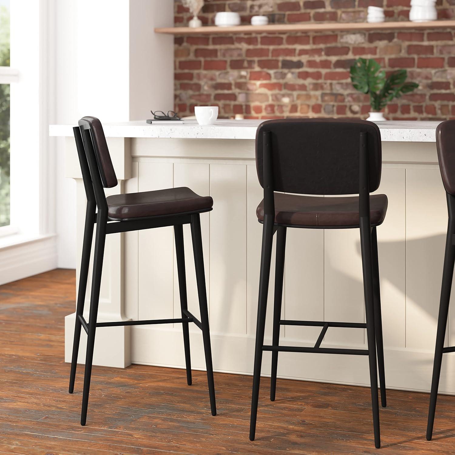 Brown Faux Leather and Metal Counter Stools, Set of 2