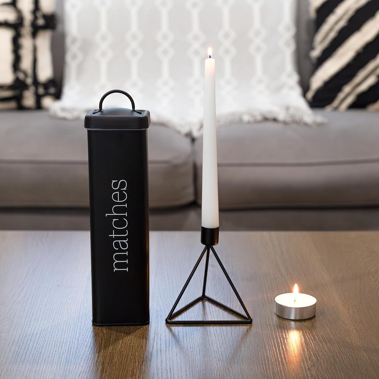 Tall Black Enamel Farmhouse Fireplace Matches Holder