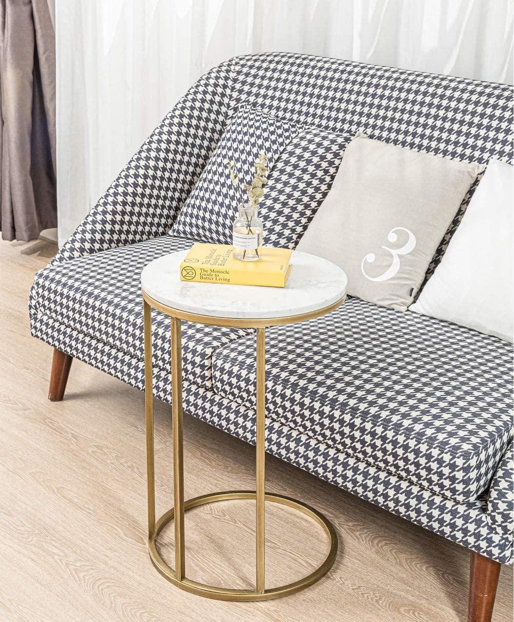 Modern 16 in Gold C-Top Faux Marble Side Table