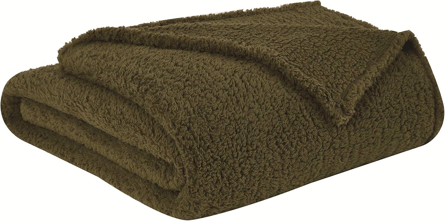 50"x60" Marshmallow Faux Shearling Throw Blanket Olive Green - Brooklyn Loom: Sensory Friendly, Machine Washable, Fleece Construction