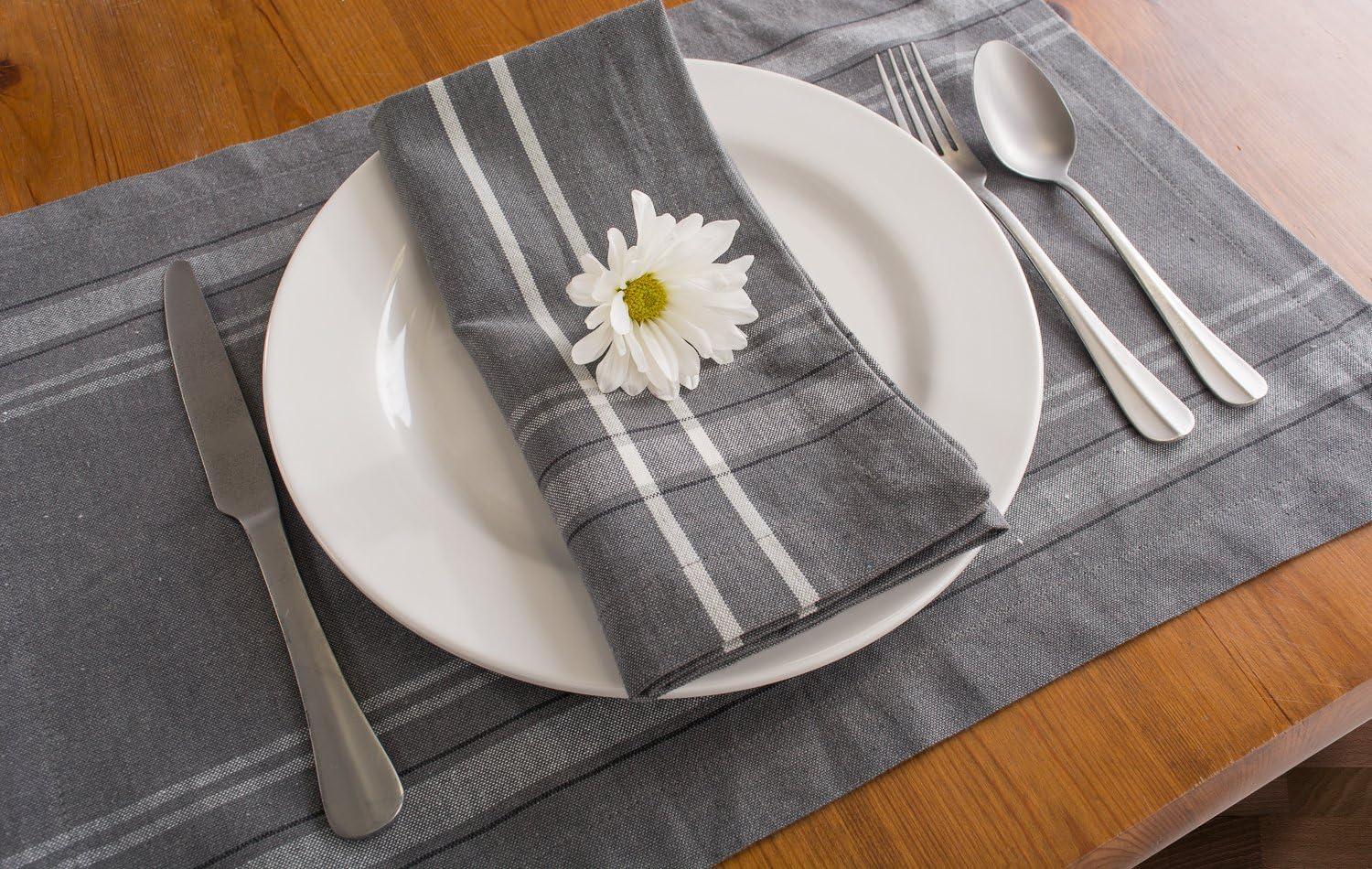 KeesonKimi Modern Cotton Chambray French Stripe Placemat in Gray (Set of 6)