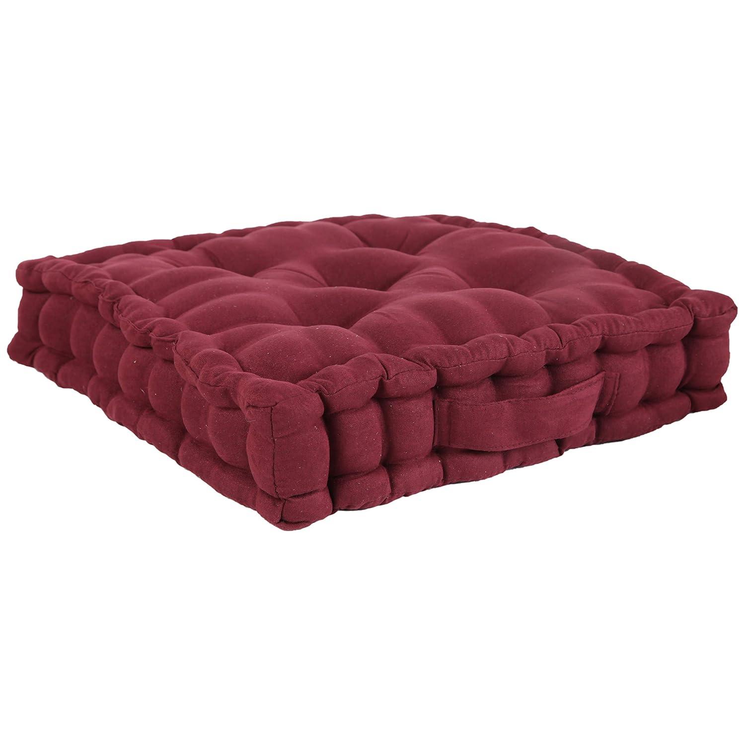 Collections Etc Tufted Padded Boosted Cushion and Support - Plush Seating for Chair with Carrying Handle, Burgundy
