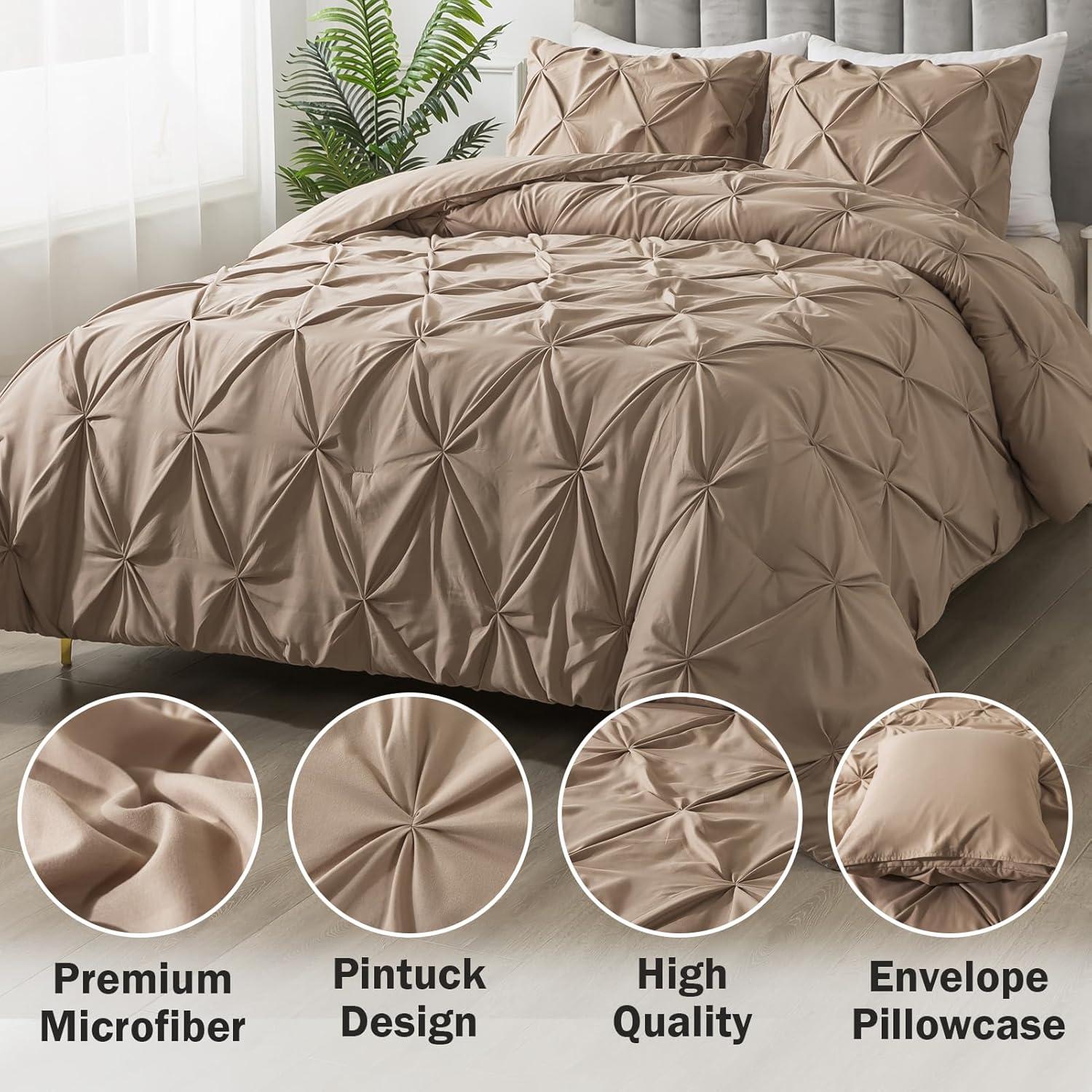 Traditional Pintuck Pleat Microfiber 3-Piece Comforter Set