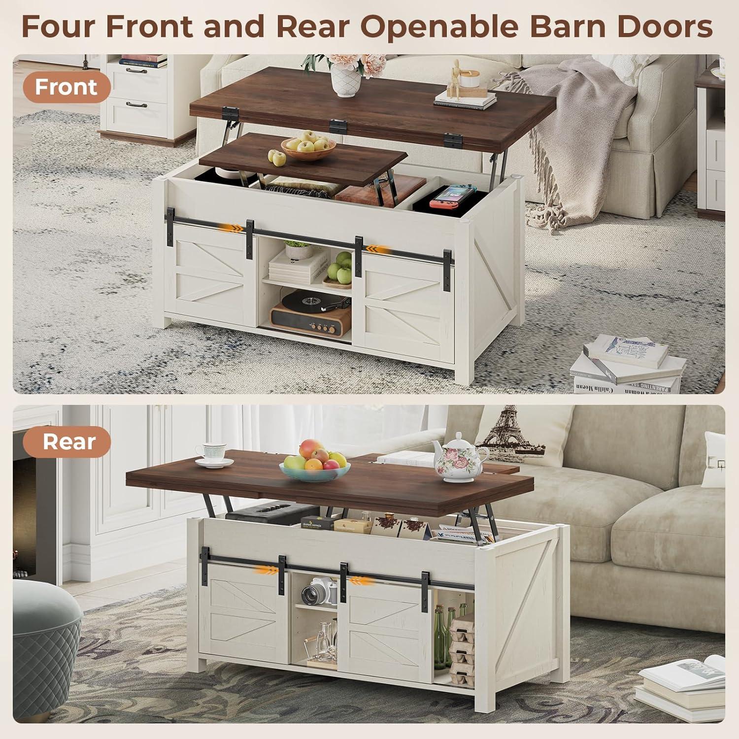 Jode Lift Top Coffee Table for Living Room with 4 Sliding Barn Doors