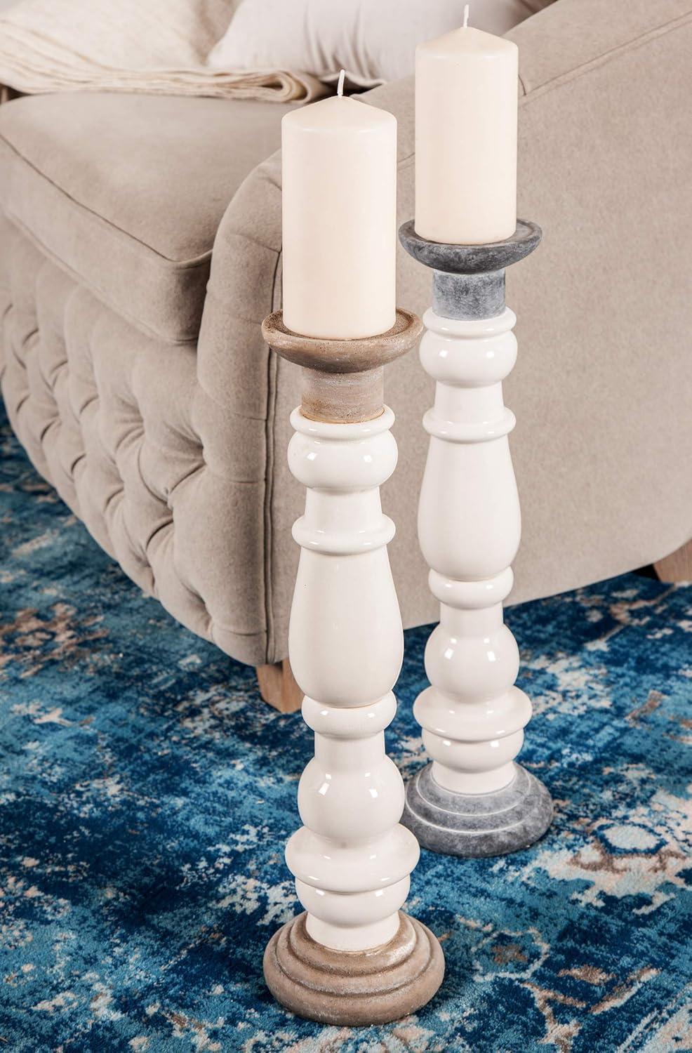 DecMode 16", 20"H Country Candlestick, White, 2 - Pieces