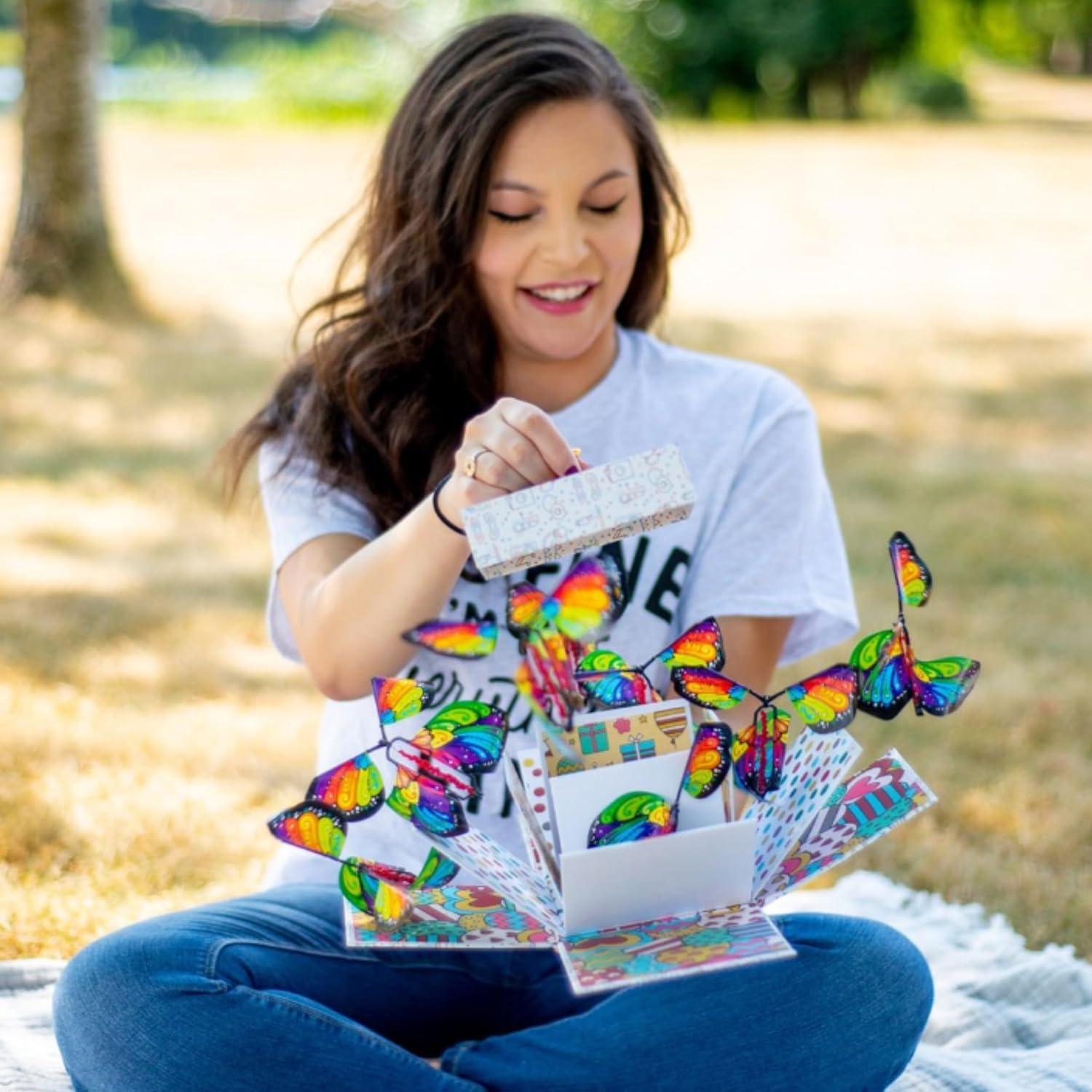 Send a Cake Explosion Box Gift with Flying Butterfly Surprise & Candy - Birthday, Holiday, Special Occasion – Birthday Treat for Women, Men, Adults, Kids