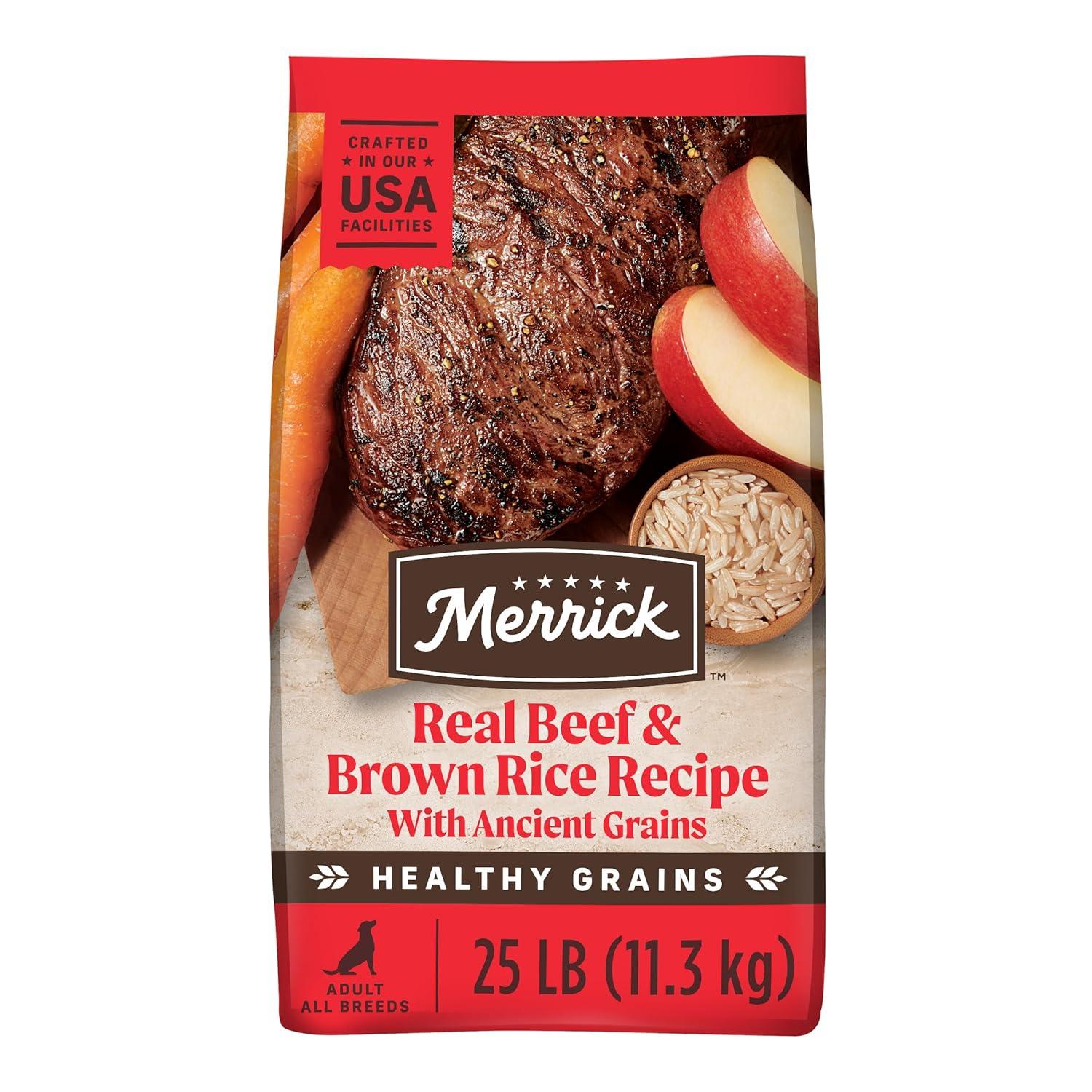 Merrick Healthy Grains Premium Adult Dry Dog Food, Wholesome And Natural Kibble With Beef And Brown Rice - 25.0 lb. Bag