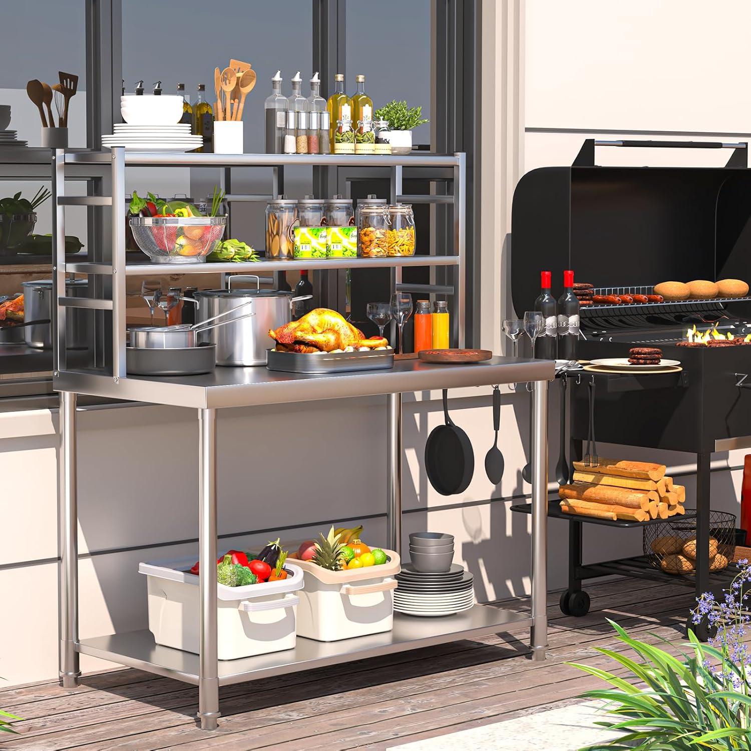 48" x 24" Food Prep Table Kitchen Work Table Stainless Steel Table Heavy Duty Metal Kitchen Prep Table Commercial Kitchen Prep & Work Table,Galvanized