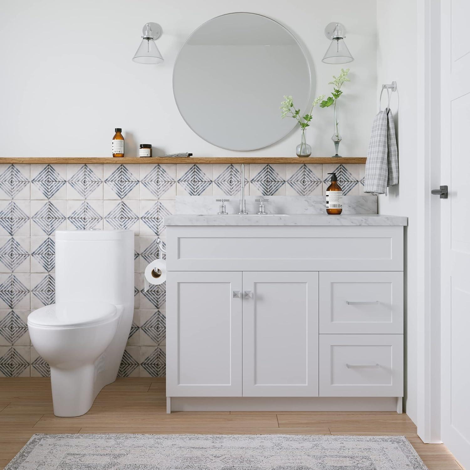 37'' Single Bathroom Vanity with White Quartz Top