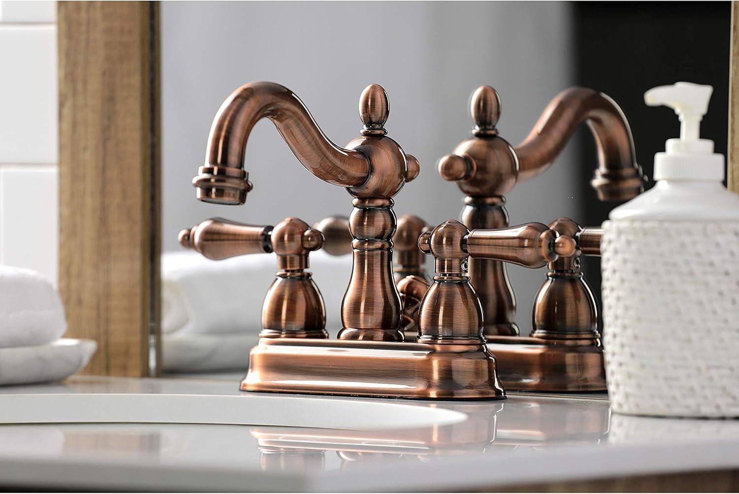 Kingston Brass Heritage Two-Handle 3-Hole Deck Mount 4" Centerset Bathroom Faucet with Plastic Pop-Up