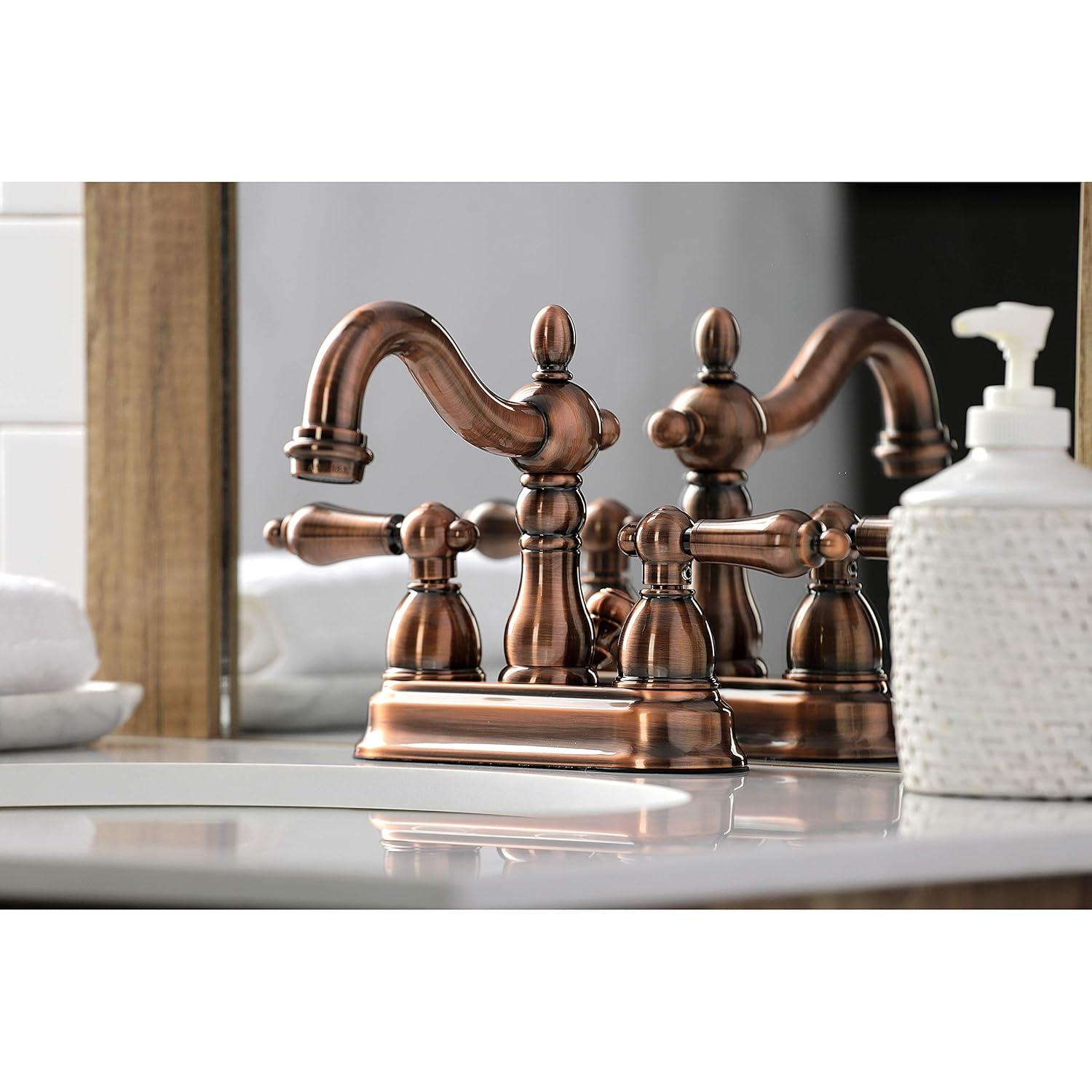 Kingston Brass Heritage Two-Handle 3-Hole Deck Mount 4" Centerset Bathroom Faucet with Plastic Pop-Up